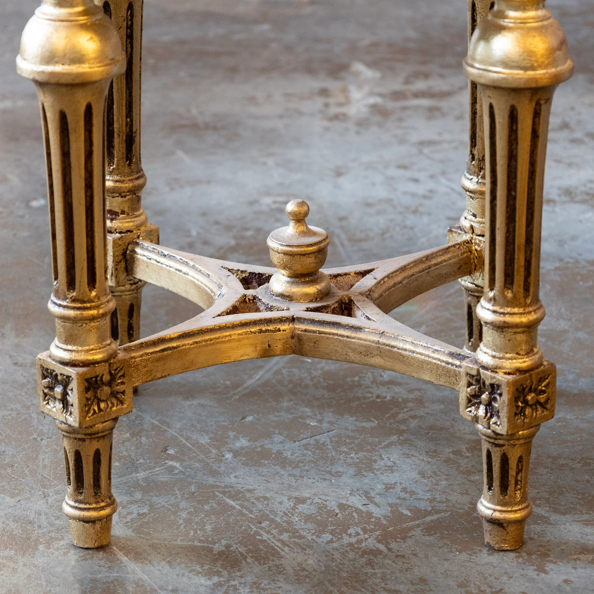 Louis XVI Gilded Round Stool – White Velvet Upholstery - Image 4