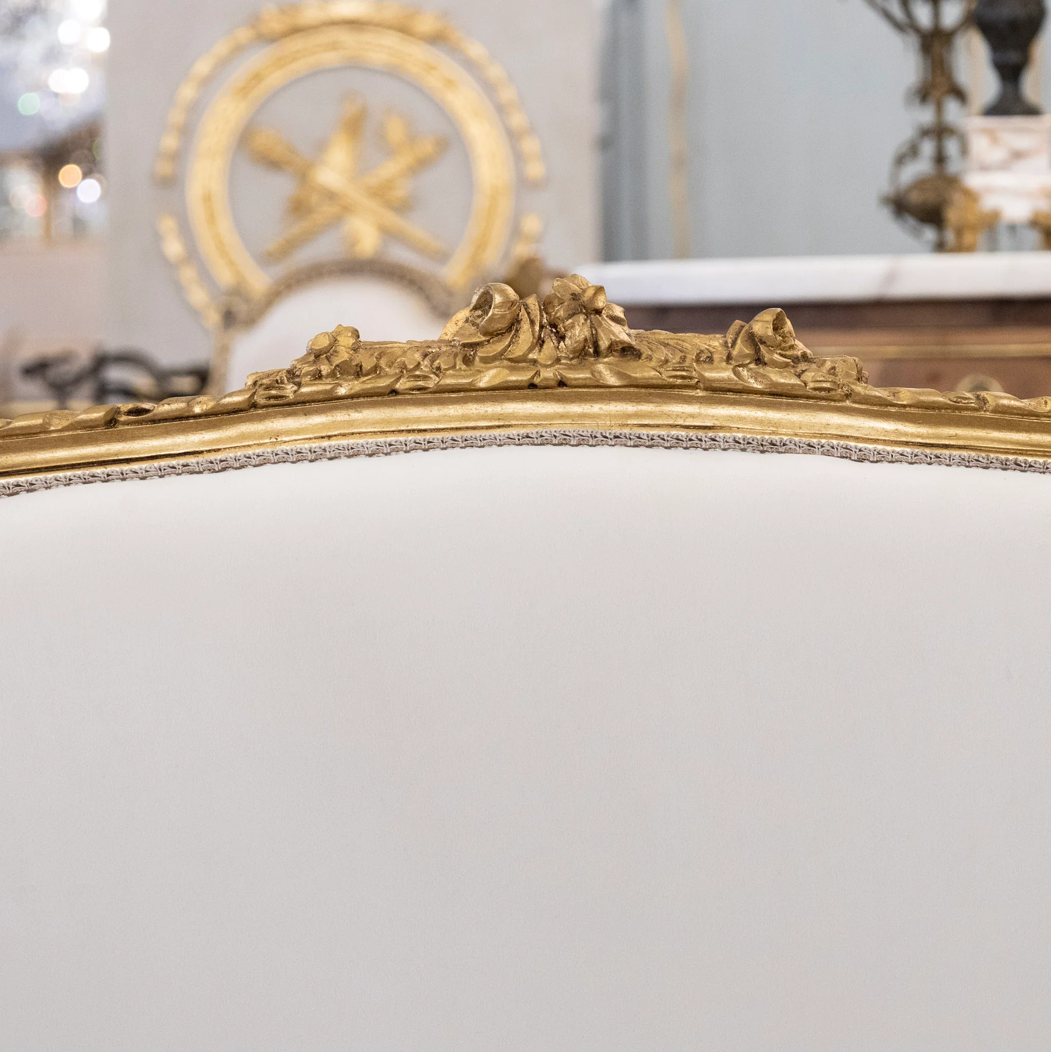 Louis XVI Gilded Settee – White Velvet Upholstery - Image 5