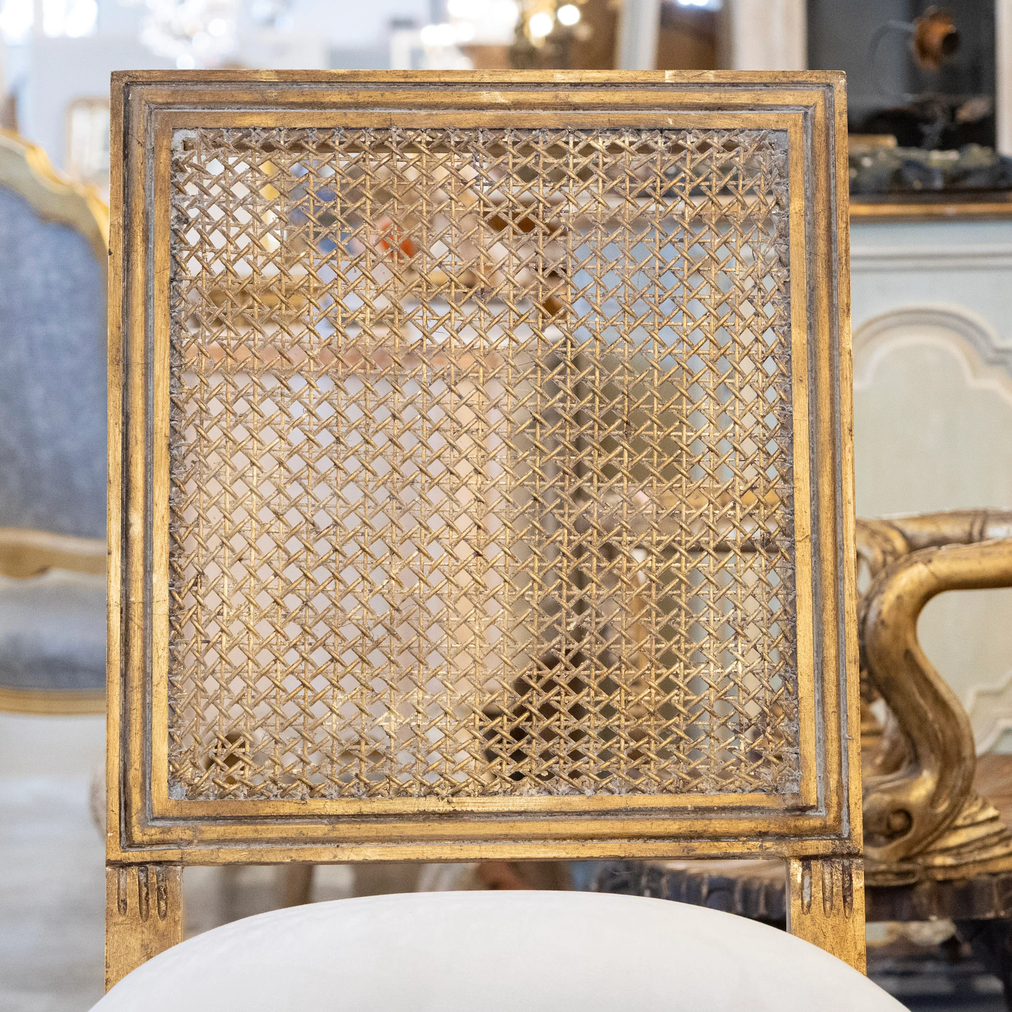 Louis XVI Gilded Square Cane Open Back Dining Chair - Image 5