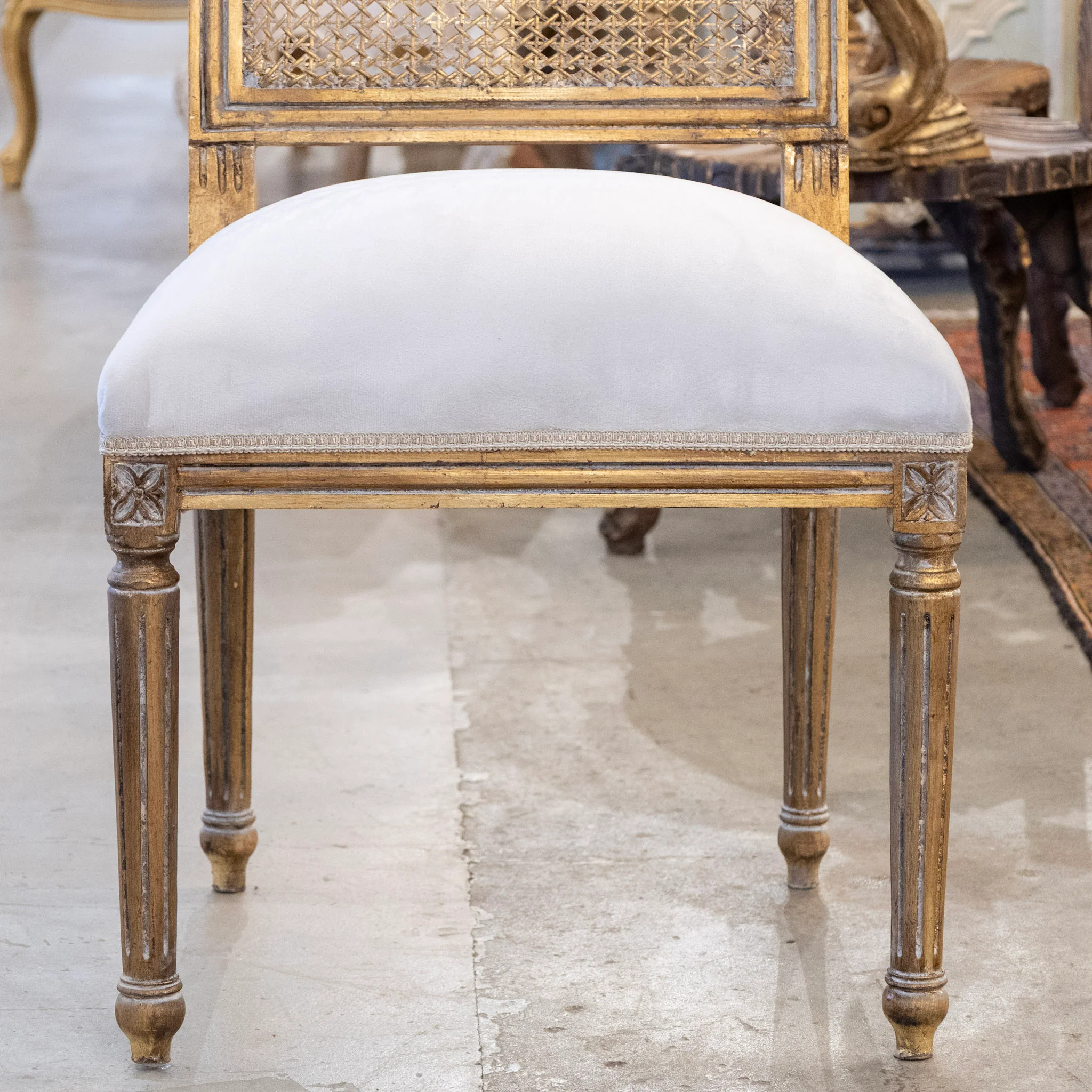 Louis XVI Gilded Square Cane Open Back Dining Chair - Image 6