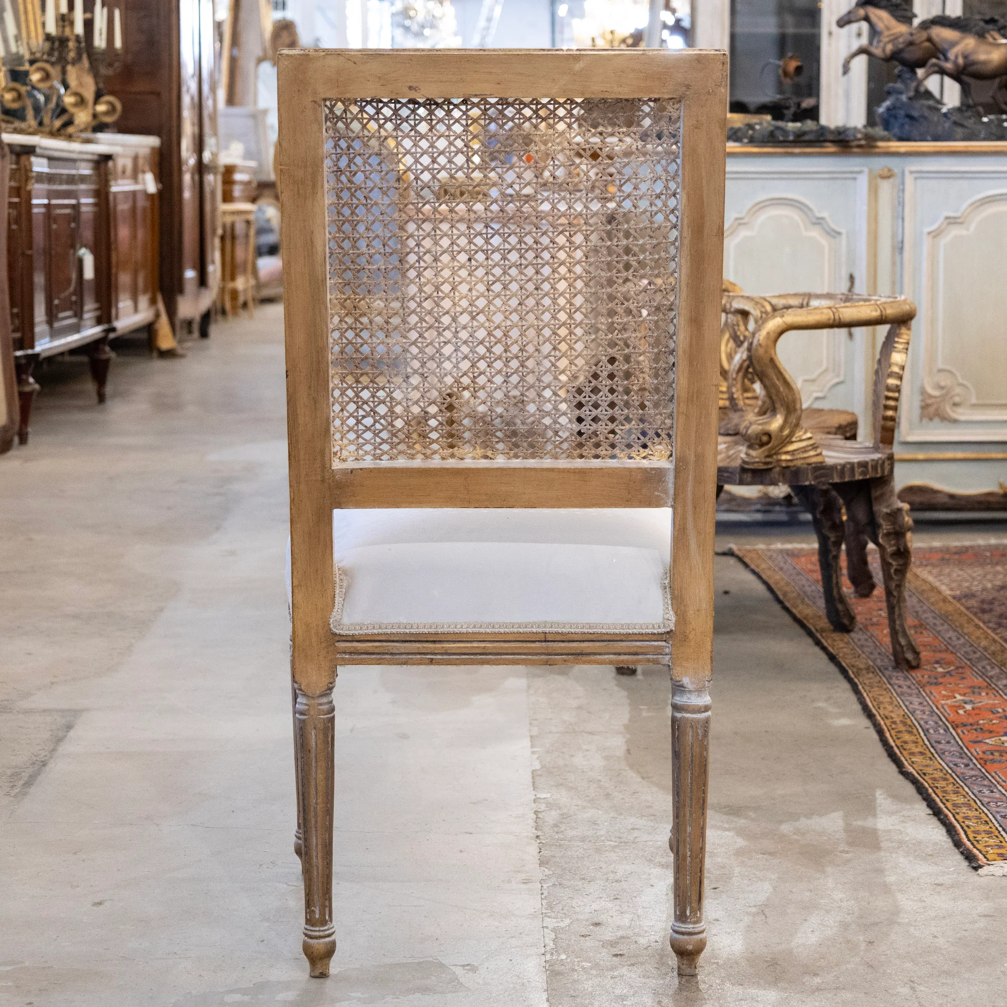 Louis XVI Gilded Square Cane Open Back Dining Chair - Image 7