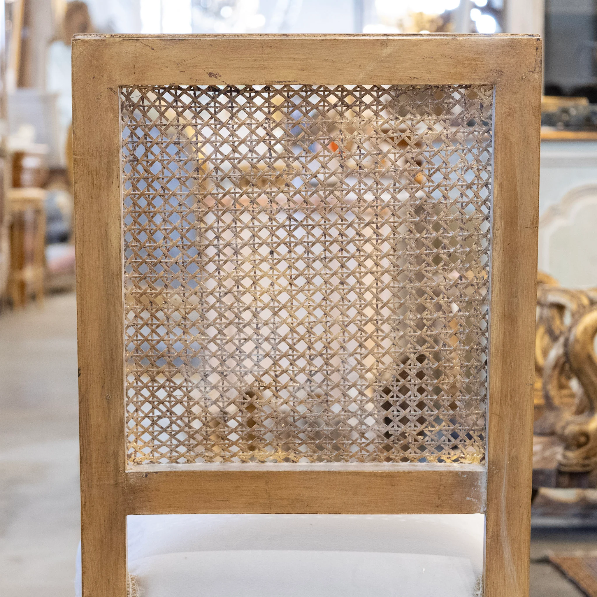 Louis XVI Gilded Square Cane Open Back Dining Chair - Image 8