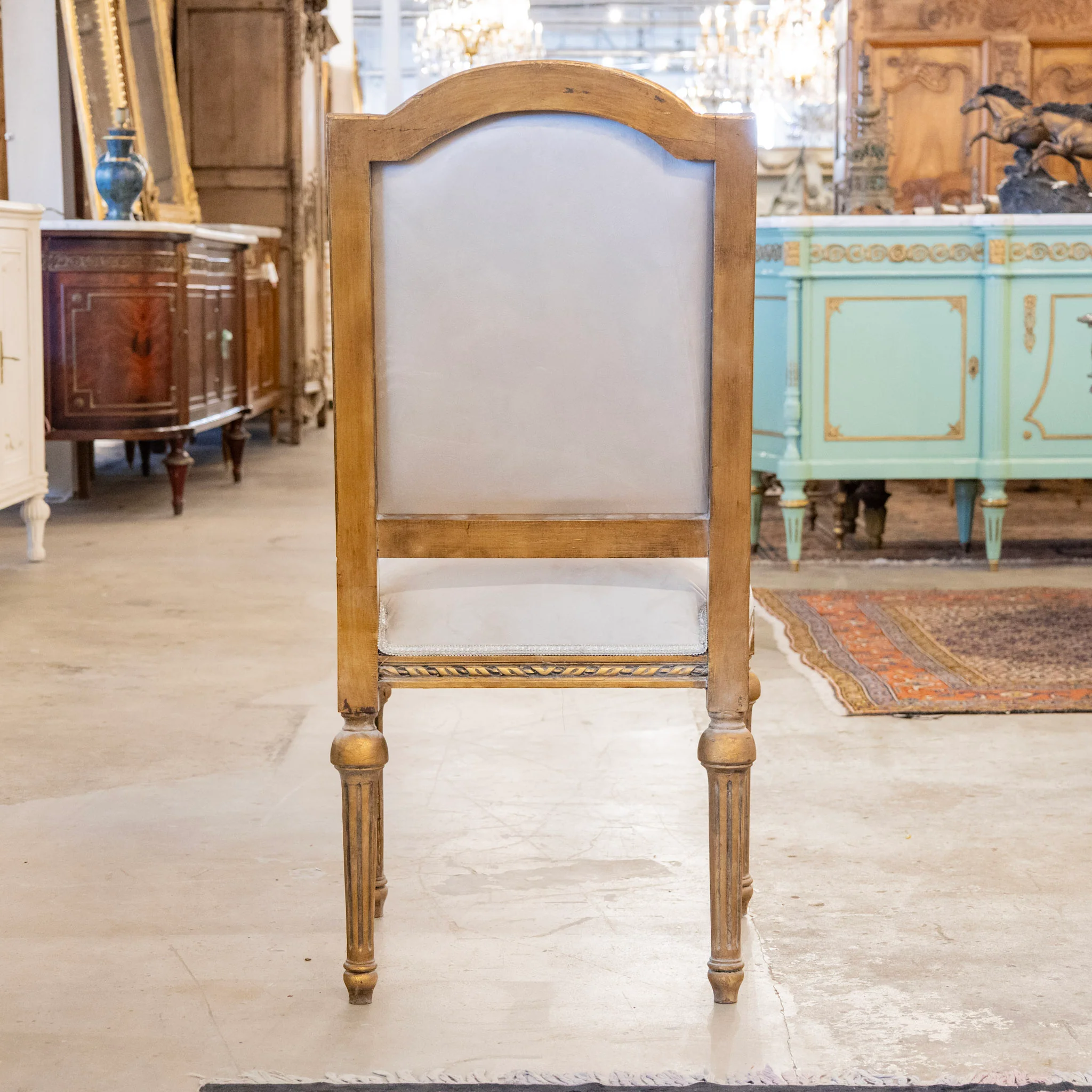 Louis XVI Gilded Square Dining Chair –  Rope Trim & Grey Velvet Upholstery - Image 6