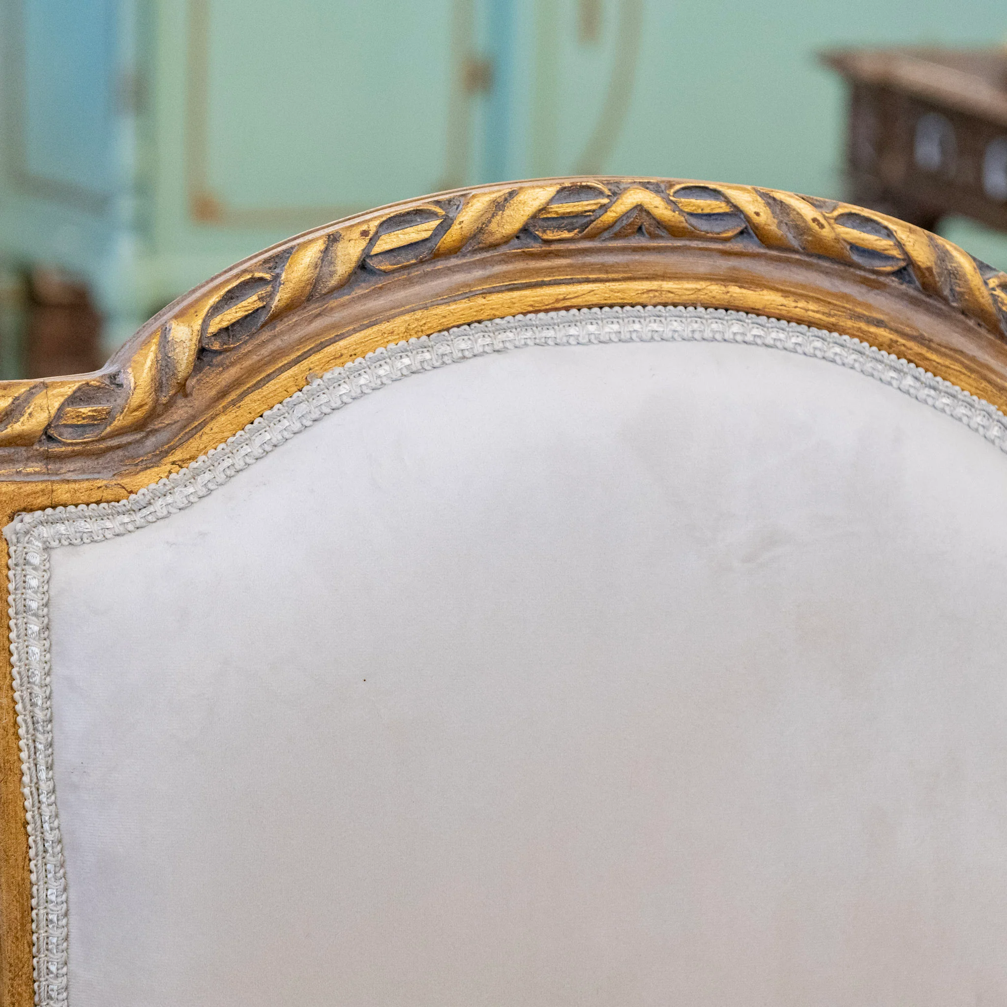 Louis XVI Gilded Square Dining Chair –  Rope Trim & Grey Velvet Upholstery - Image 7