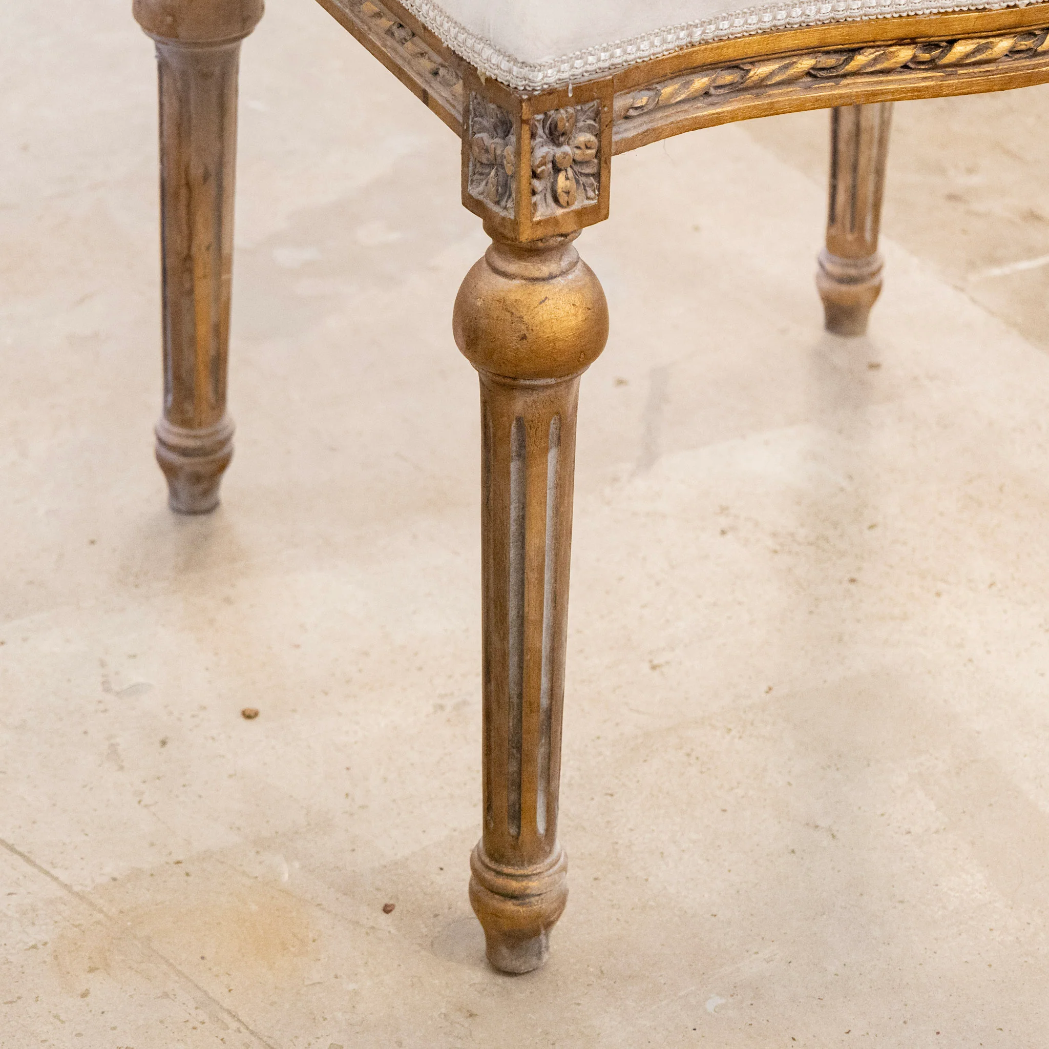 Louis XVI Gilded Square Dining Chair –  Rope Trim & Grey Velvet Upholstery - Image 8