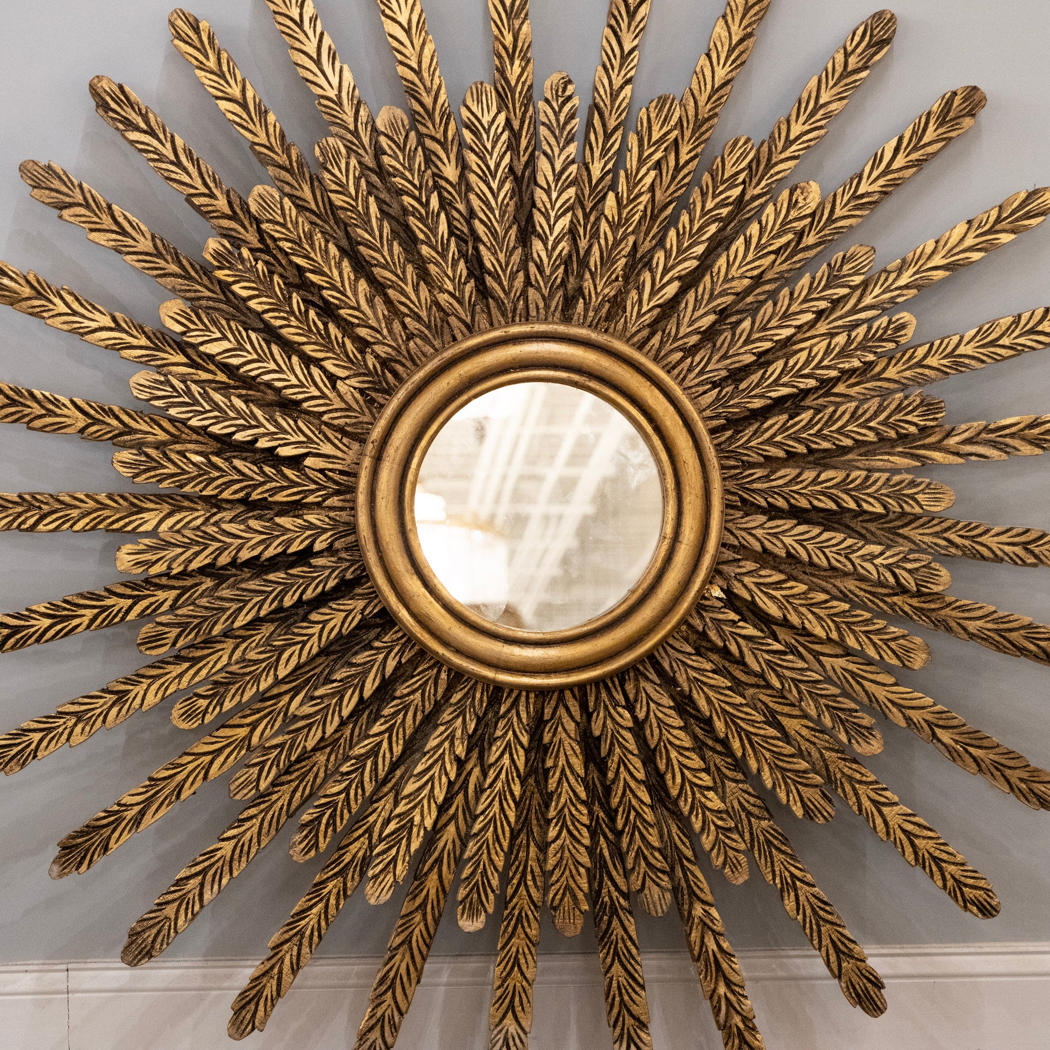 Louis XVI Gilded Wood Hand-Carved Sunburst Mirror - Image 3