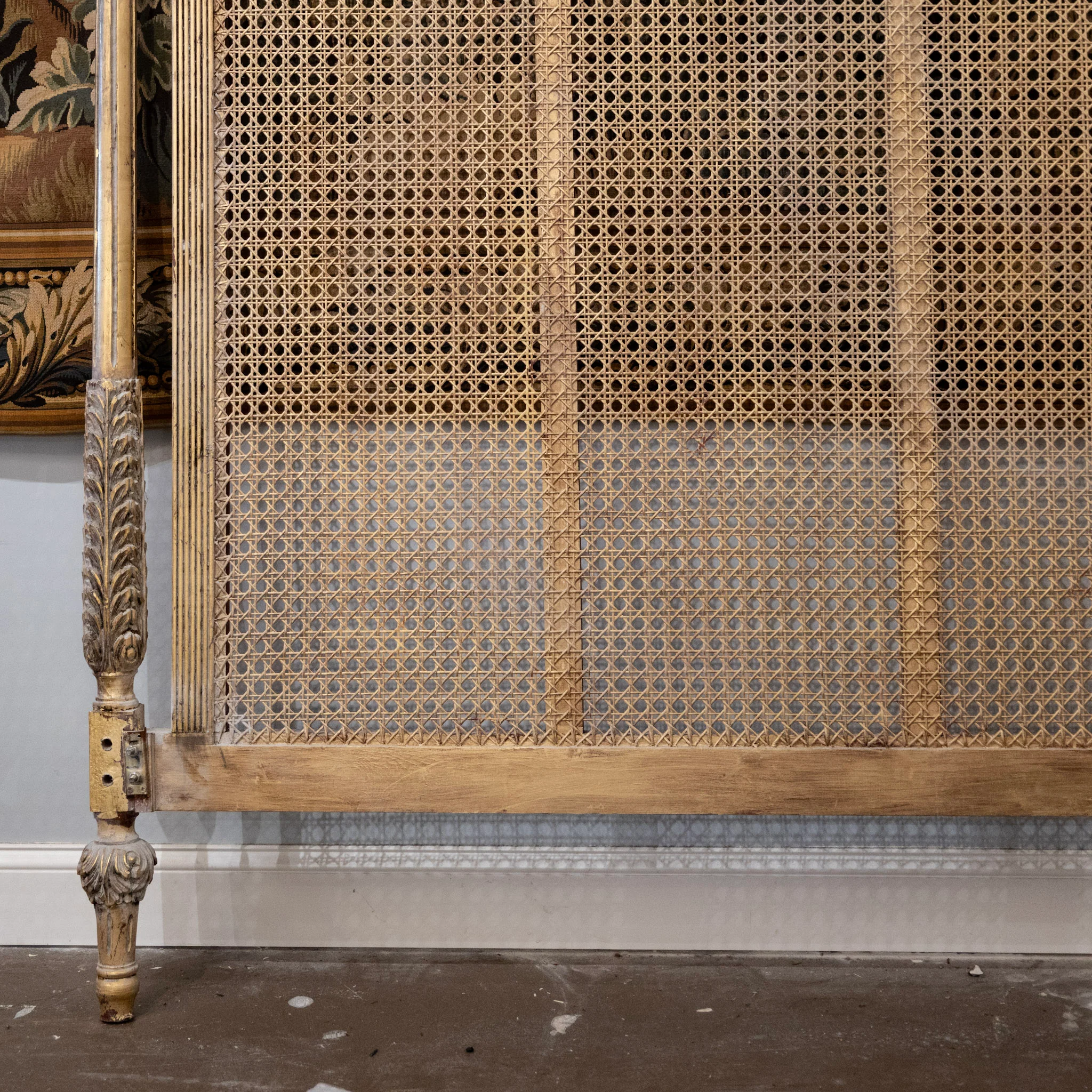 Louis XVI Gold Cane King Size Bed Set – Carved Crest & Fluted Posts - Image 3