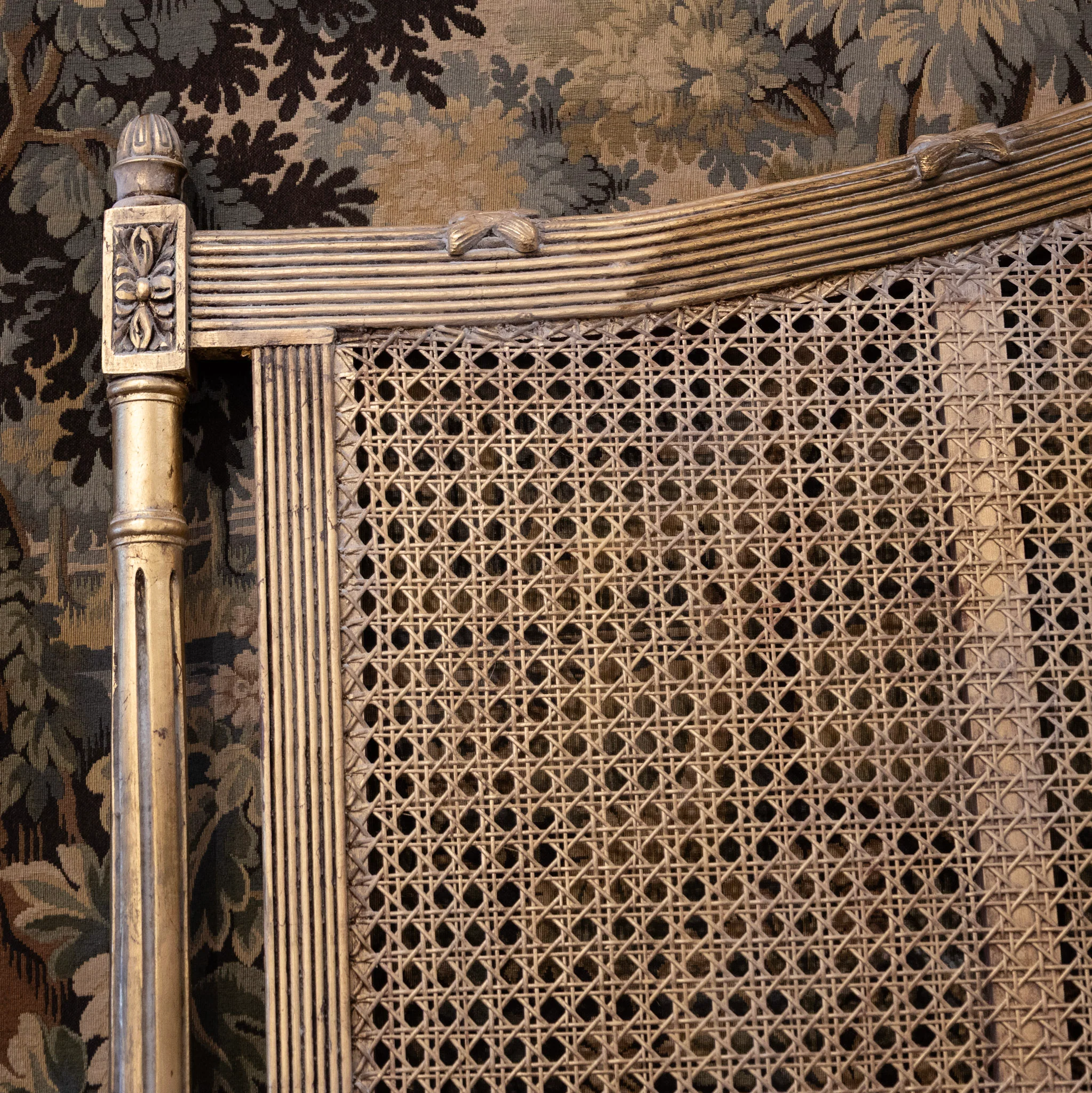 Louis XVI Gold Cane King Size Bed Set – Carved Crest & Fluted Posts - Image 4