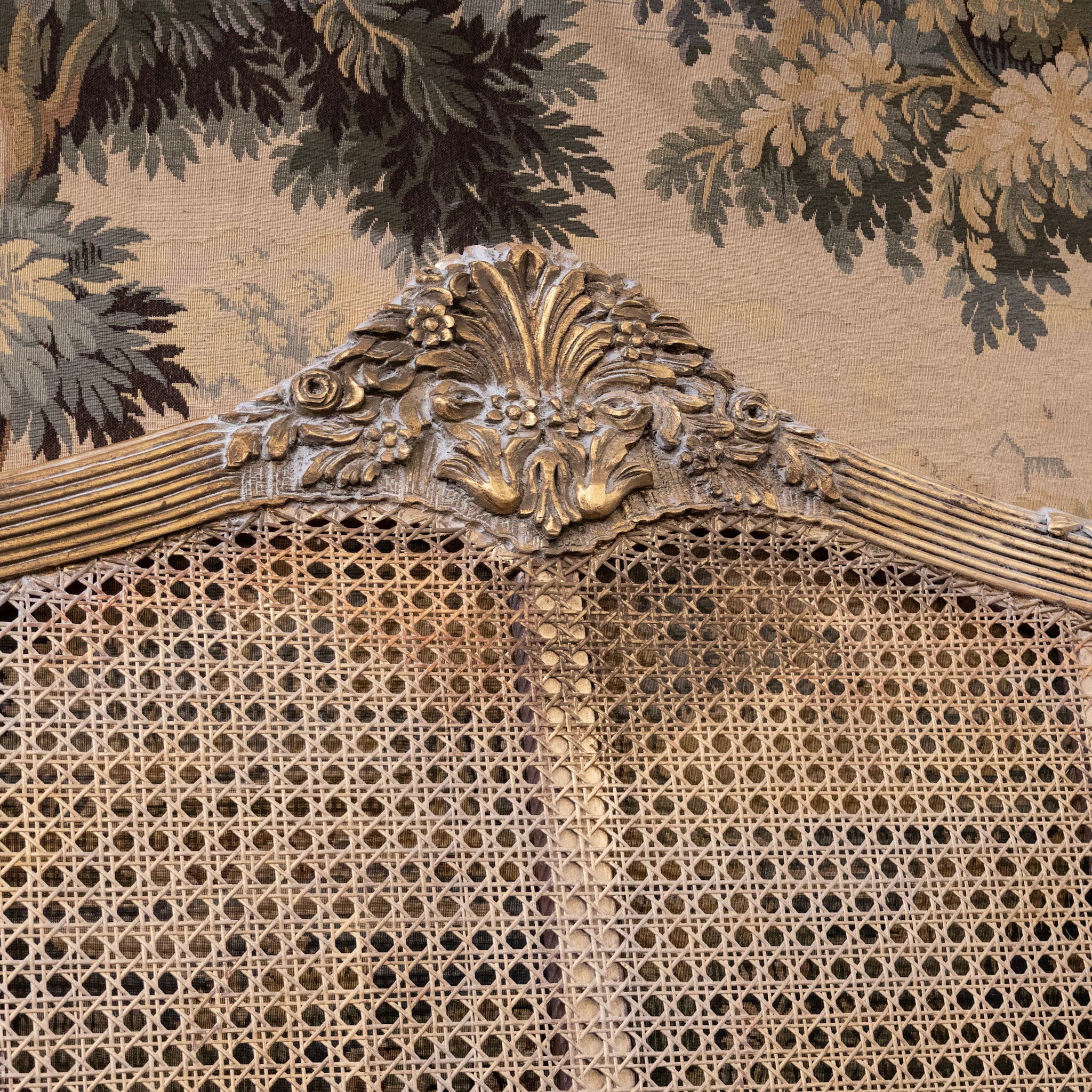 Louis XVI Gold Cane King Size Bed Set – Carved Crest & Fluted Posts - Image 7