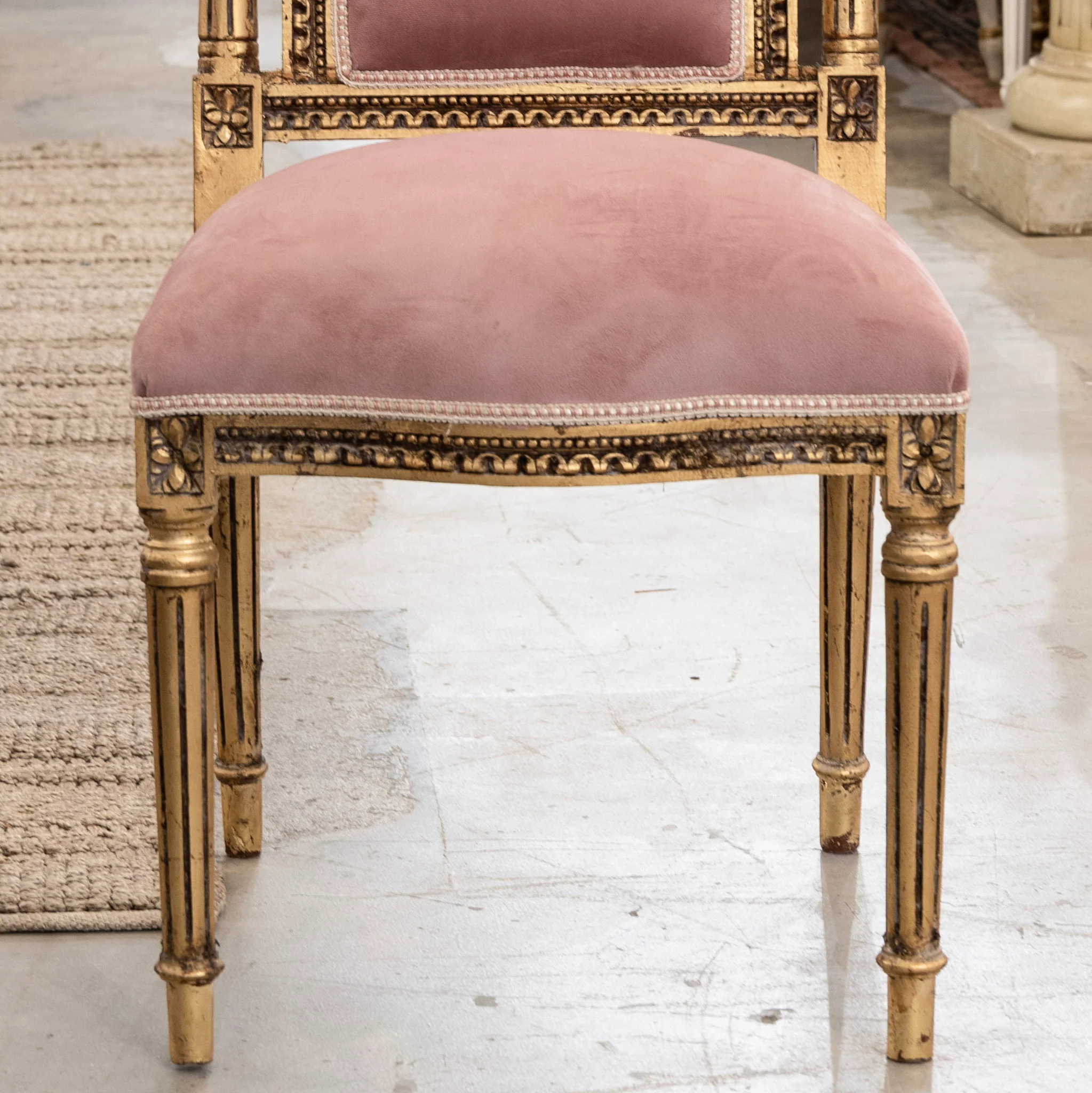 Louis XVI Square Gilded Dining Chair – Pink Velvet Upholstery - Image 3