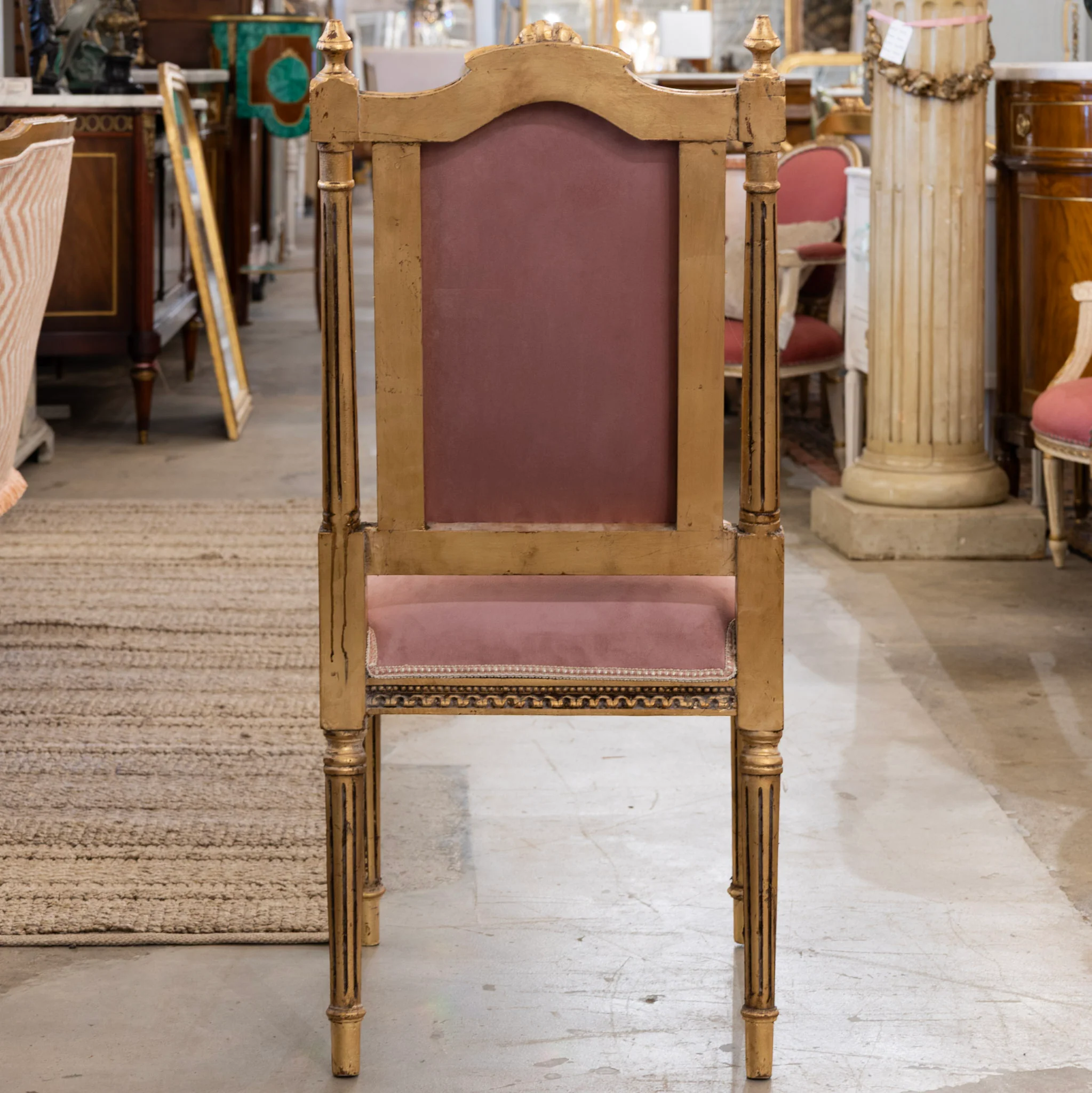 Louis XVI Square Gilded Dining Chair – Pink Velvet Upholstery - Image 6