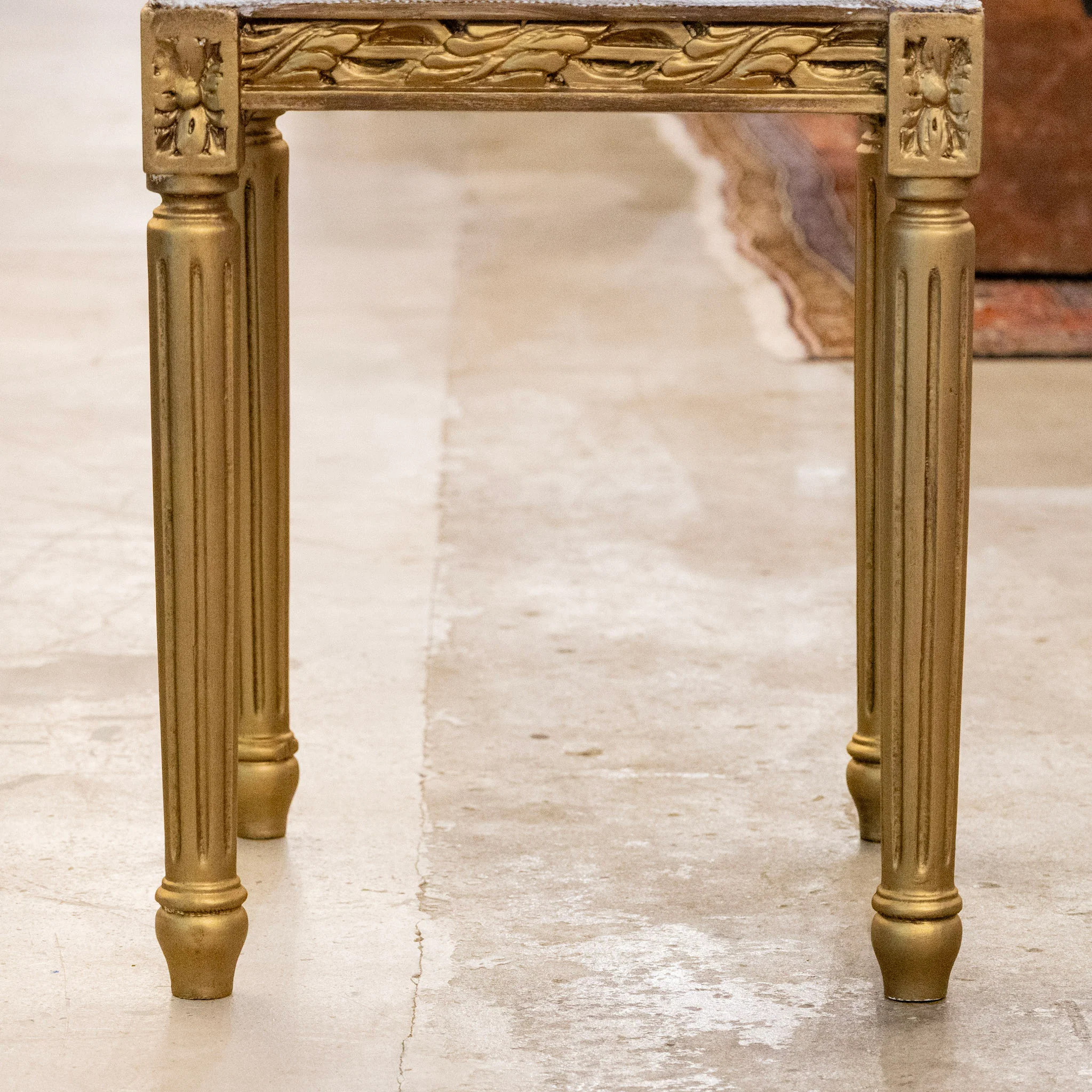 Louis XVI Gold Square Stool – Pink Velvet Polka Dot - Image 4