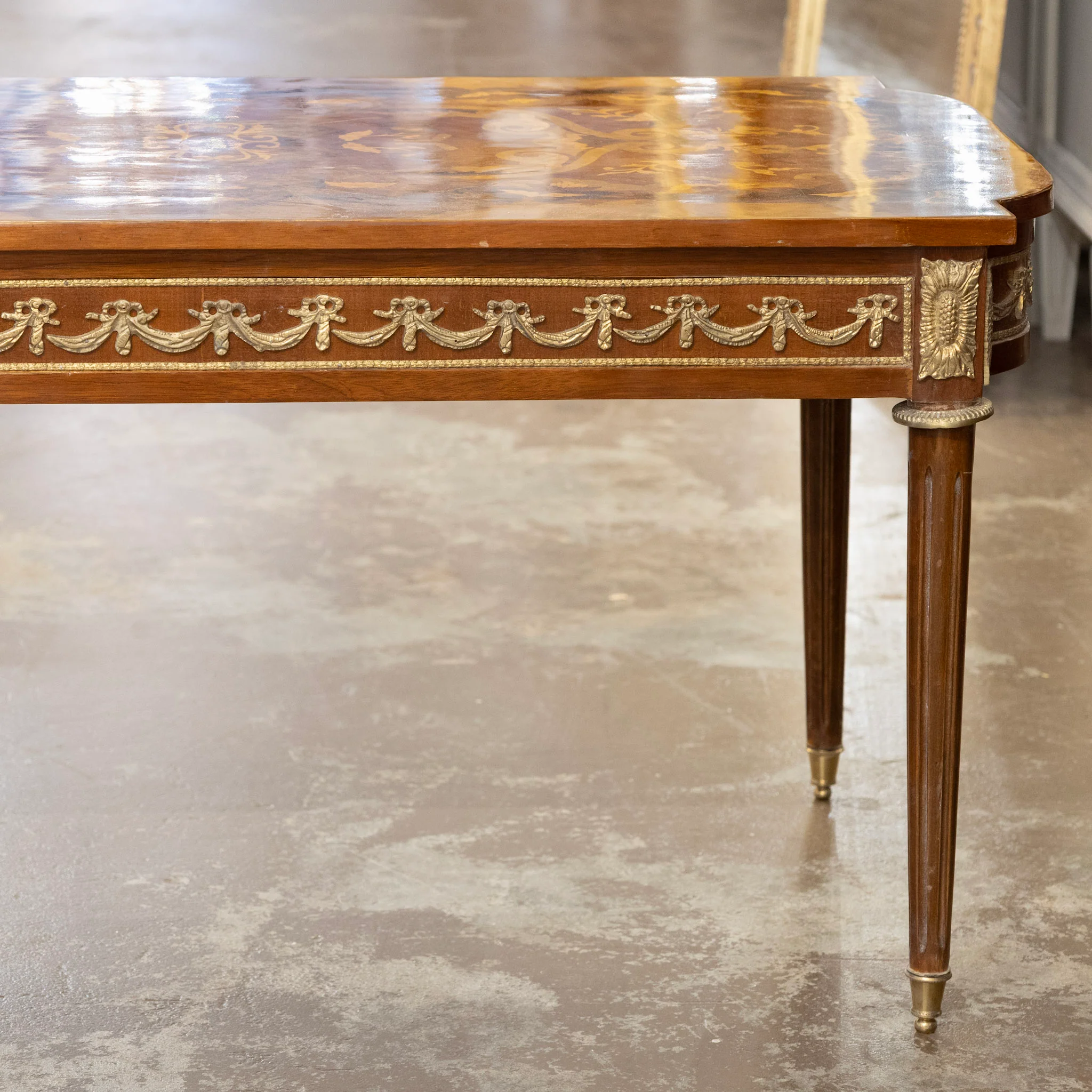 Louis XVI Lacquered Coffee Table – Bronze Mounts & Marquetry Top - Image 3