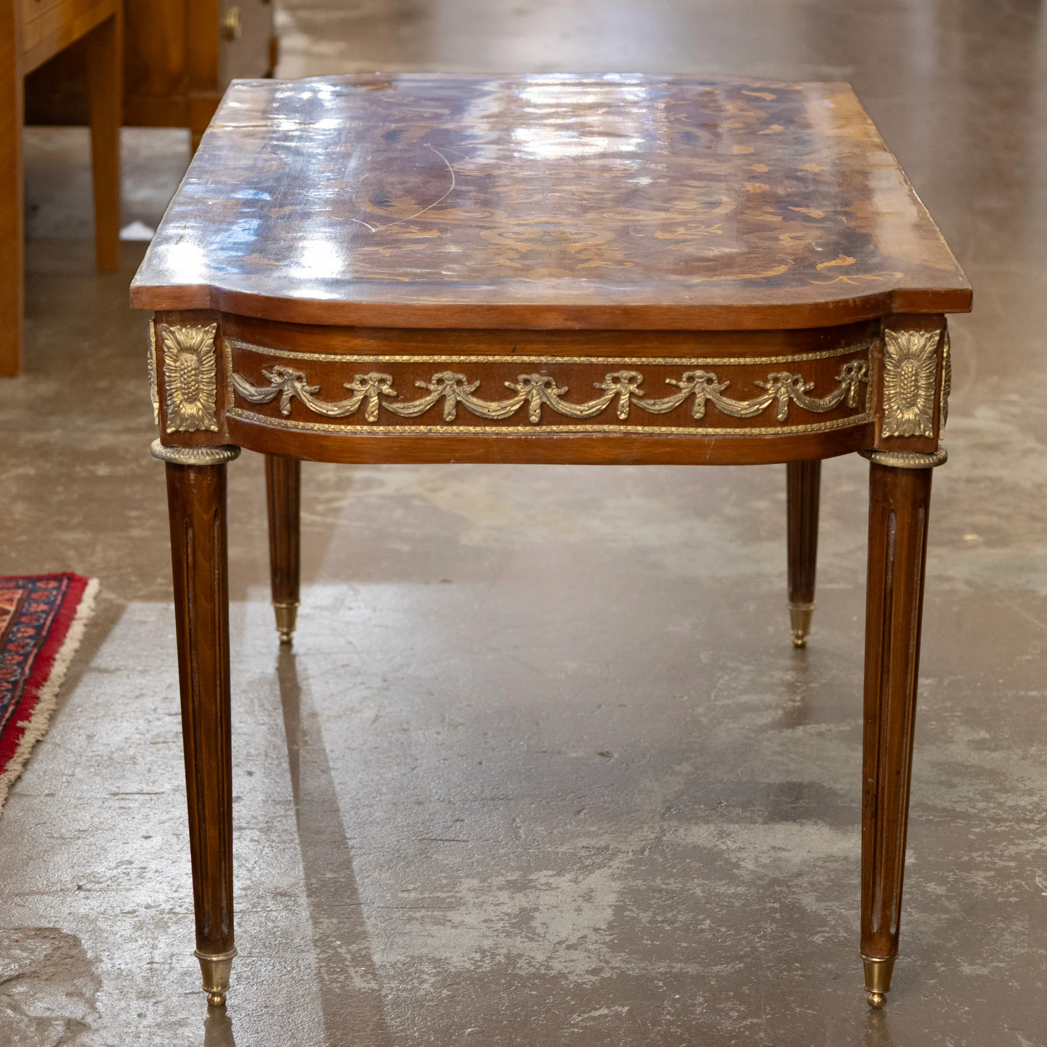 Louis XVI Lacquered Coffee Table – Bronze Mounts & Marquetry Top - Image 4