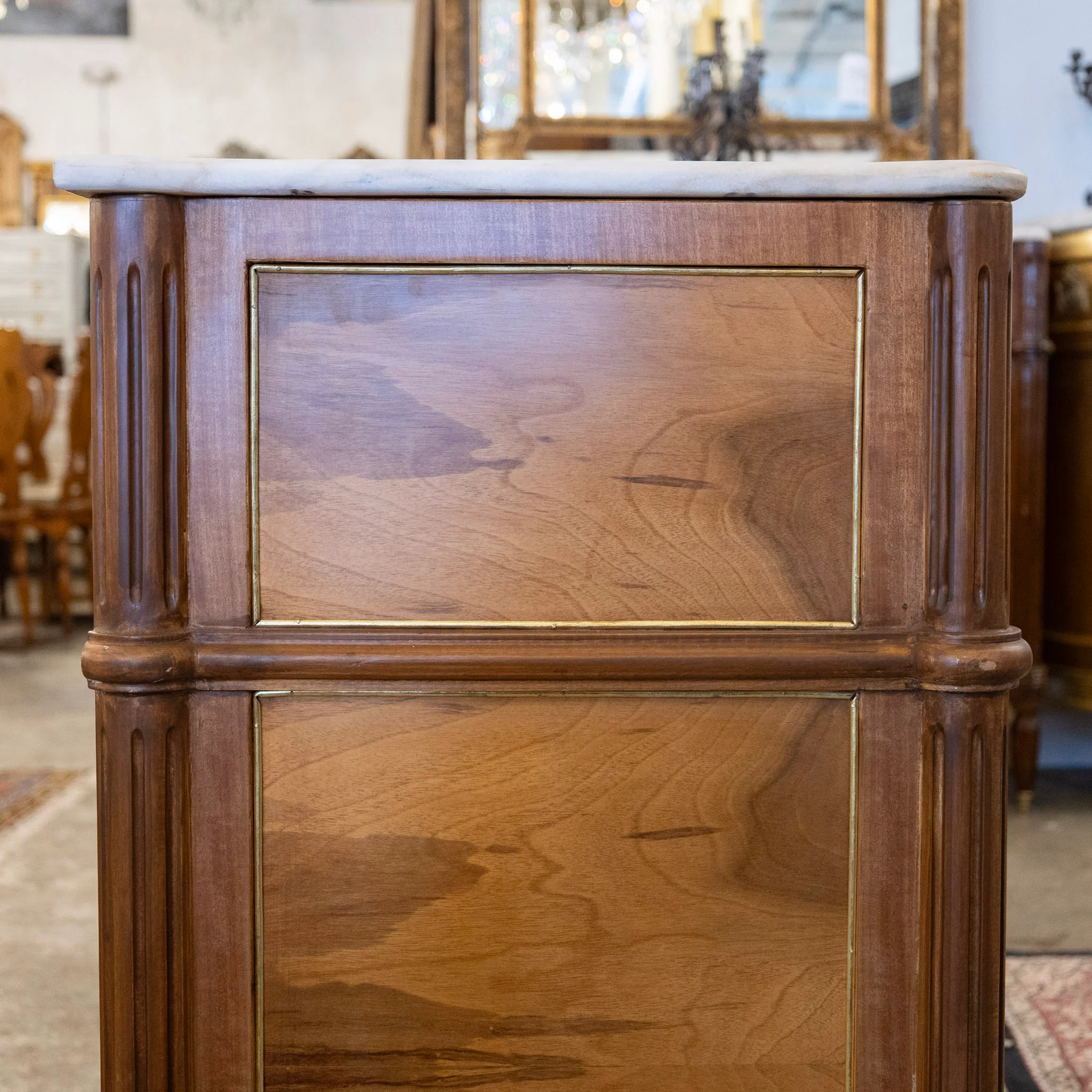 Louis XVI Light Burl Wood 3-Drawer Chest – White Marble Top - Image 6