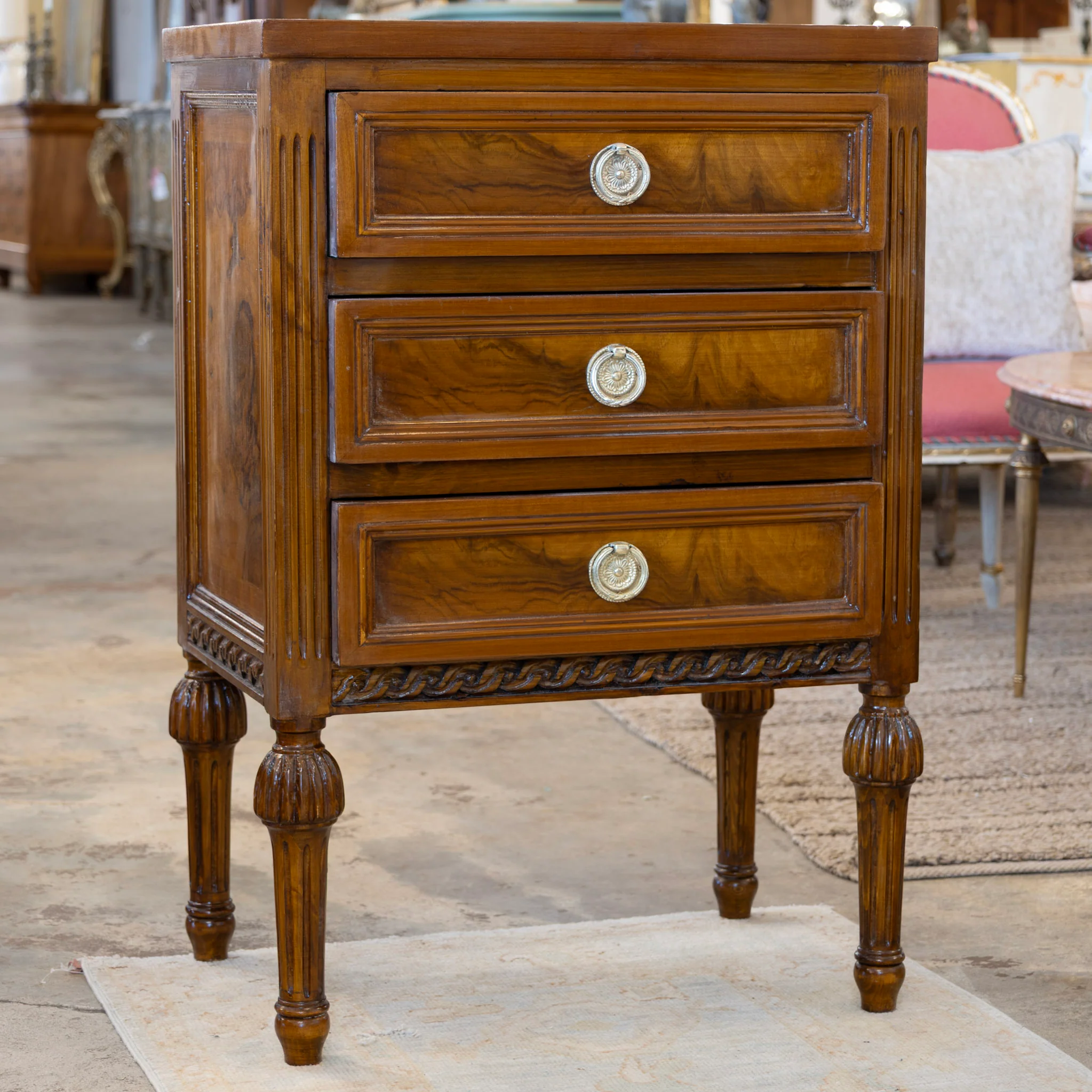 Louis XVI Nightstand – Burl Wood & Ballerina Legs - Image 3