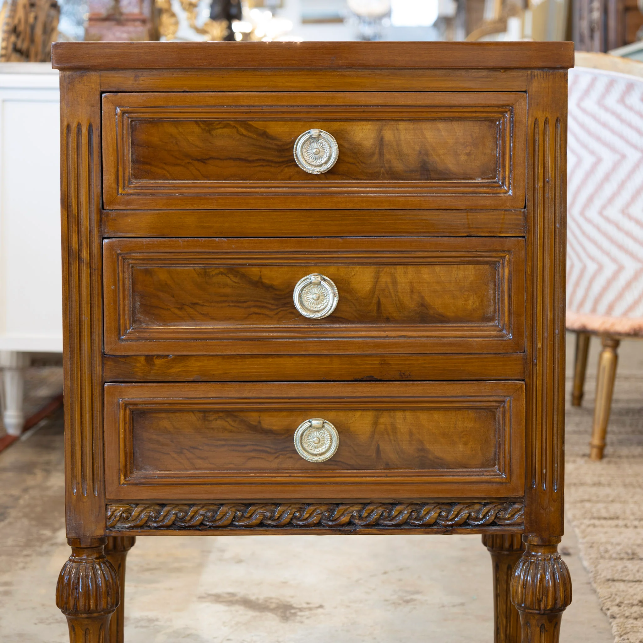 Louis XVI Nightstand – Burl Wood & Ballerina Legs - Image 4