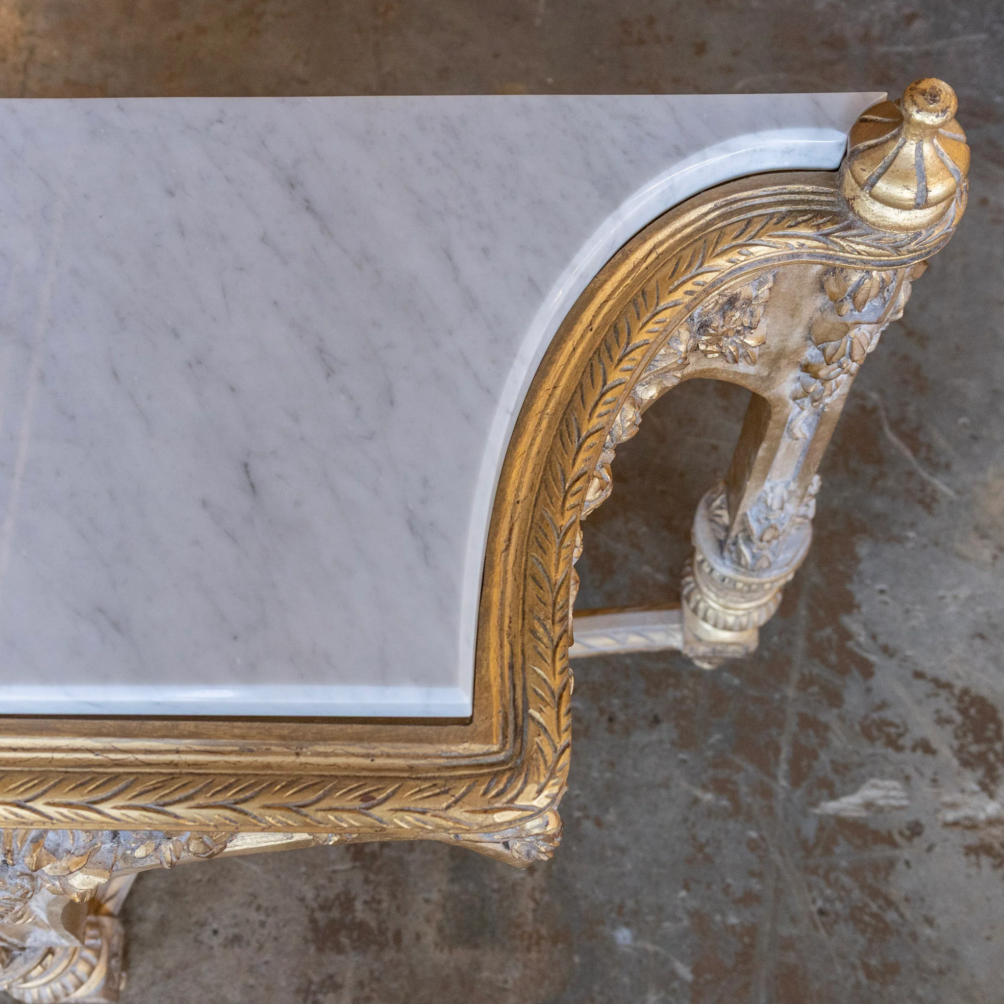 Louis XVI Ornate Gilded Console Table – Hand-Carved Florals & White Marble Top - Image 13