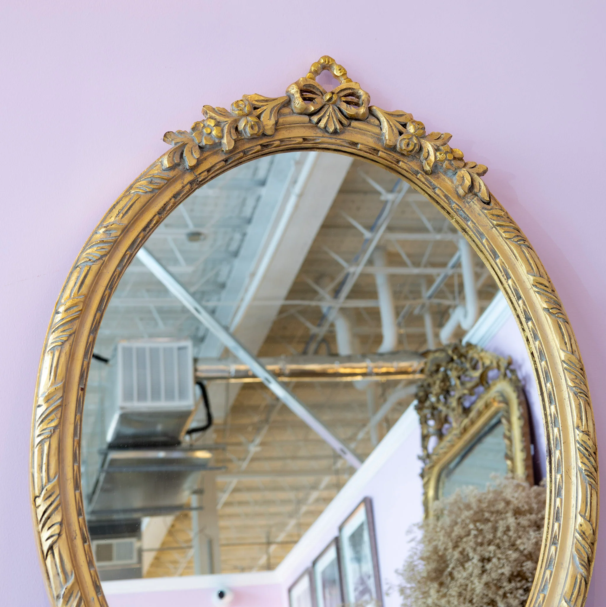 Louis XVI Oval Gilded Mirror – Bow Carvings - Image 3