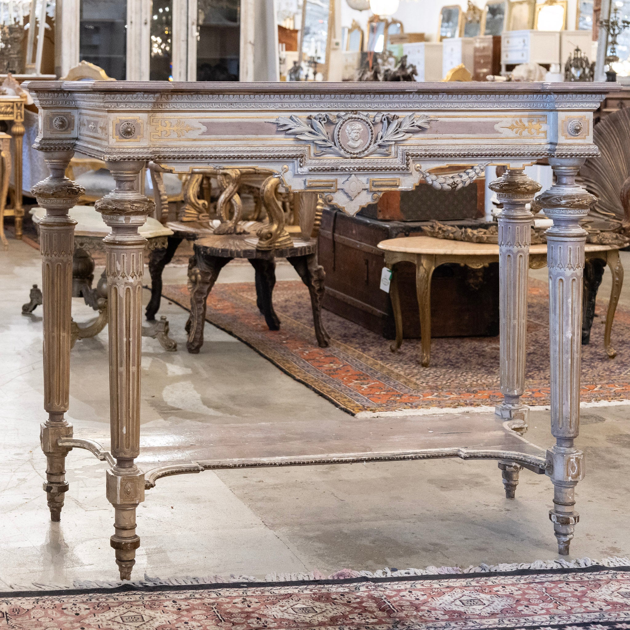 Louis XVI Painted Console Table – Carved & Medallion Details - Image 2