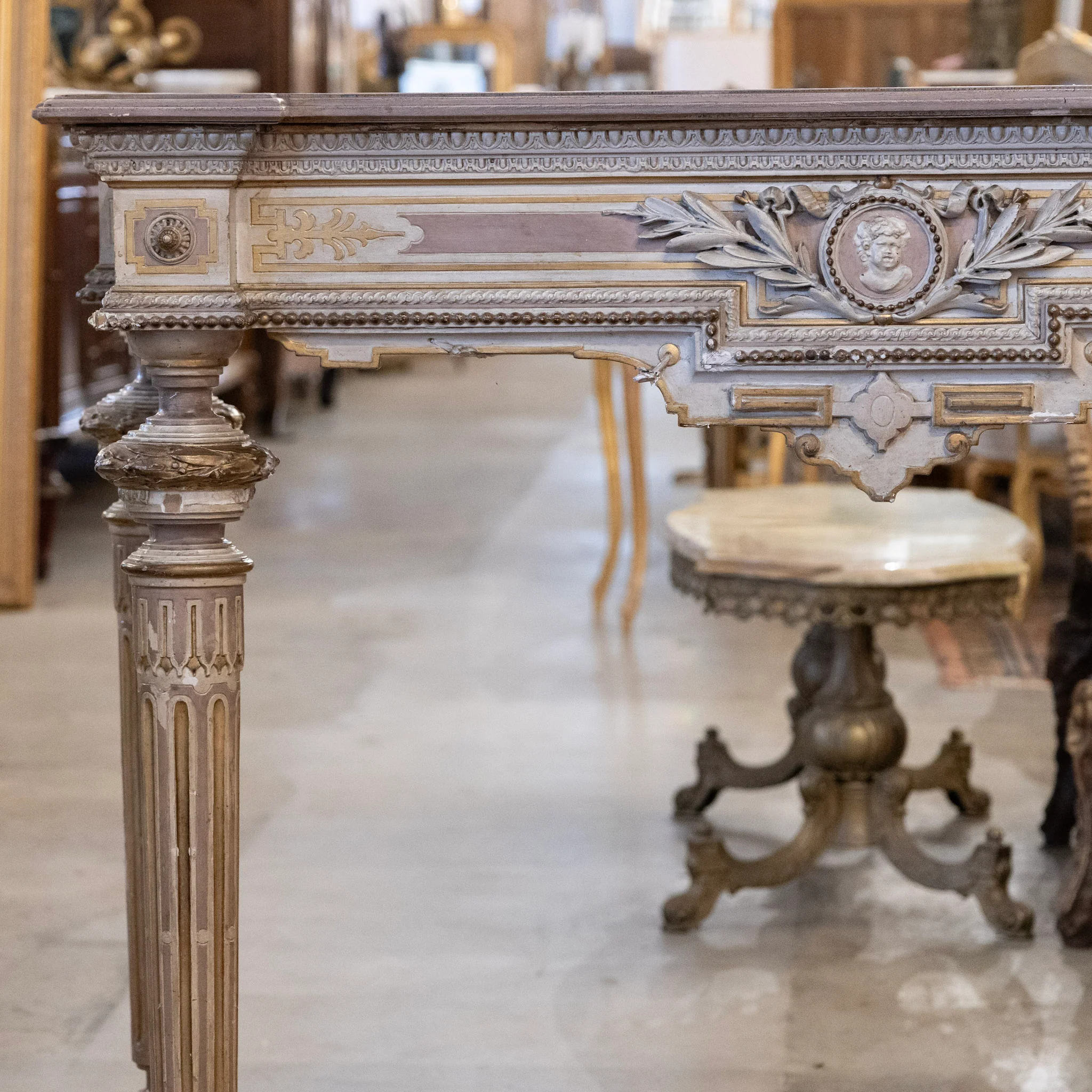 Louis XVI Painted Console Table – Carved & Medallion Details - Image 3