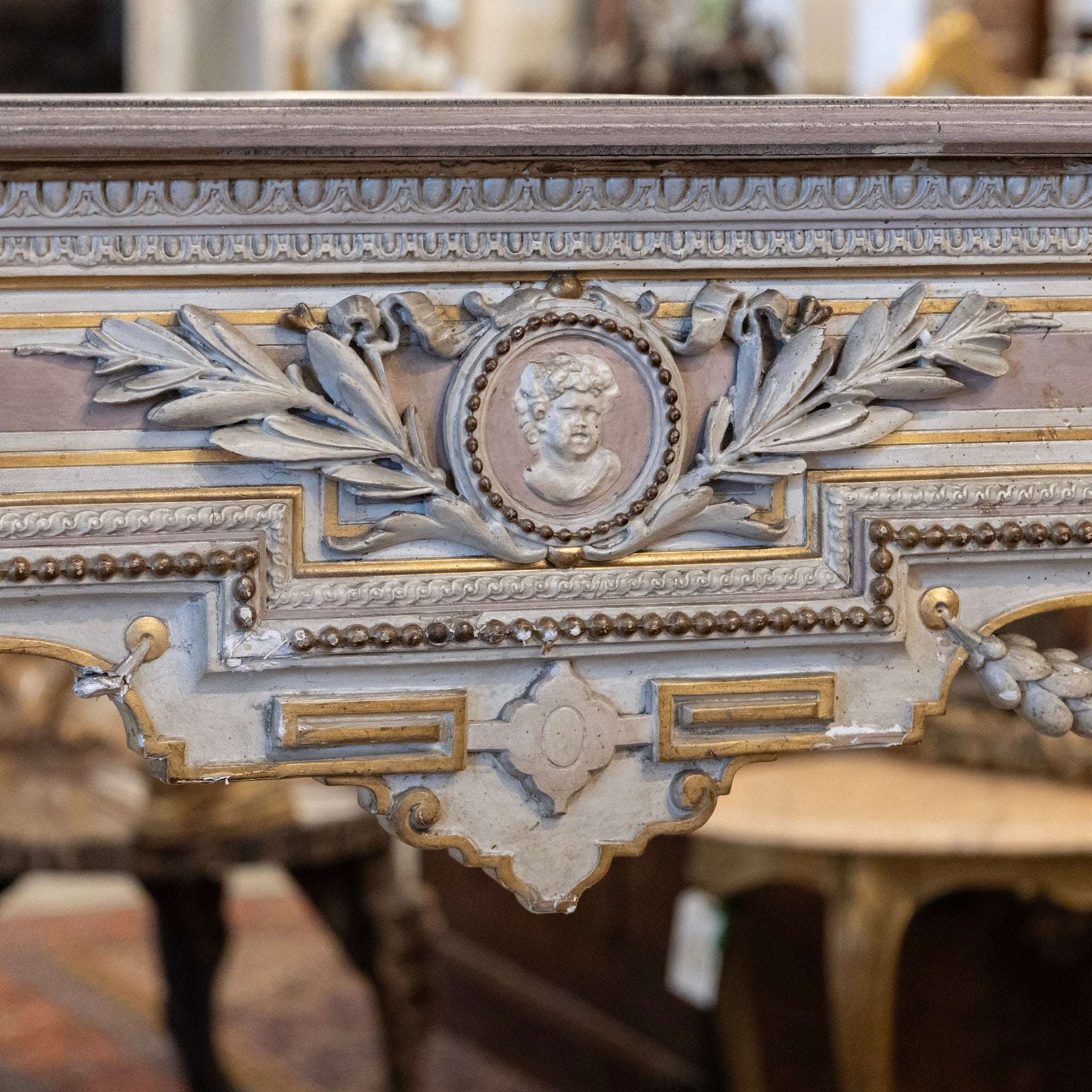 Louis XVI Painted Console Table – Carved & Medallion Details - Image 5