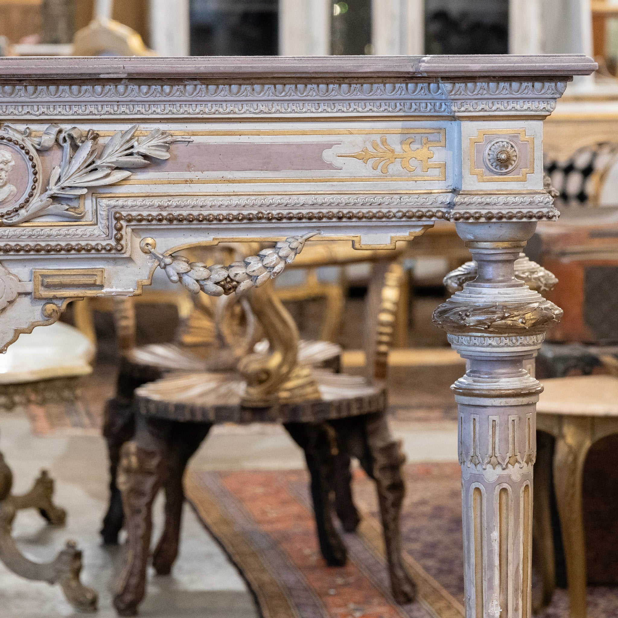 Louis XVI Painted Console Table – Carved & Medallion Details - Image 6