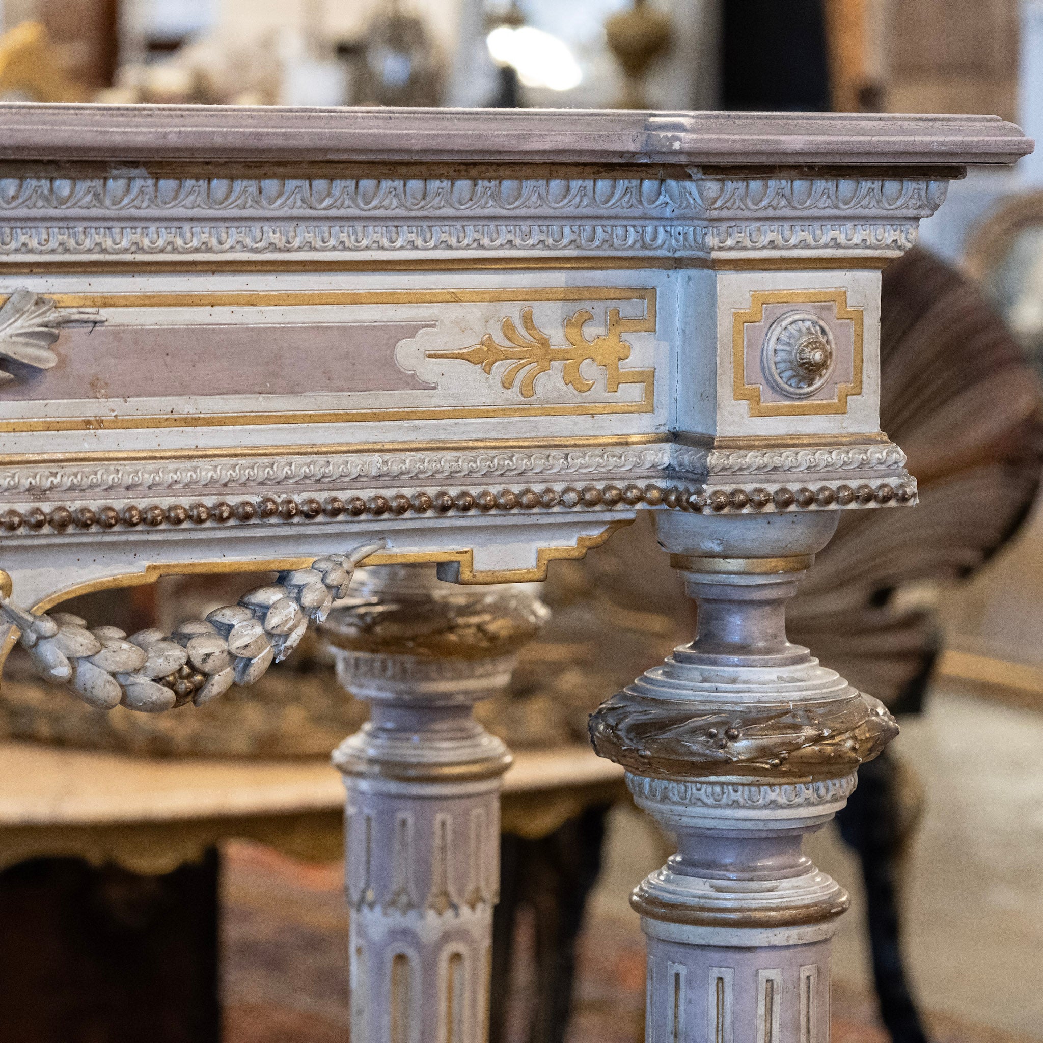 Louis XVI Painted Console Table – Carved & Medallion Details - Image 7