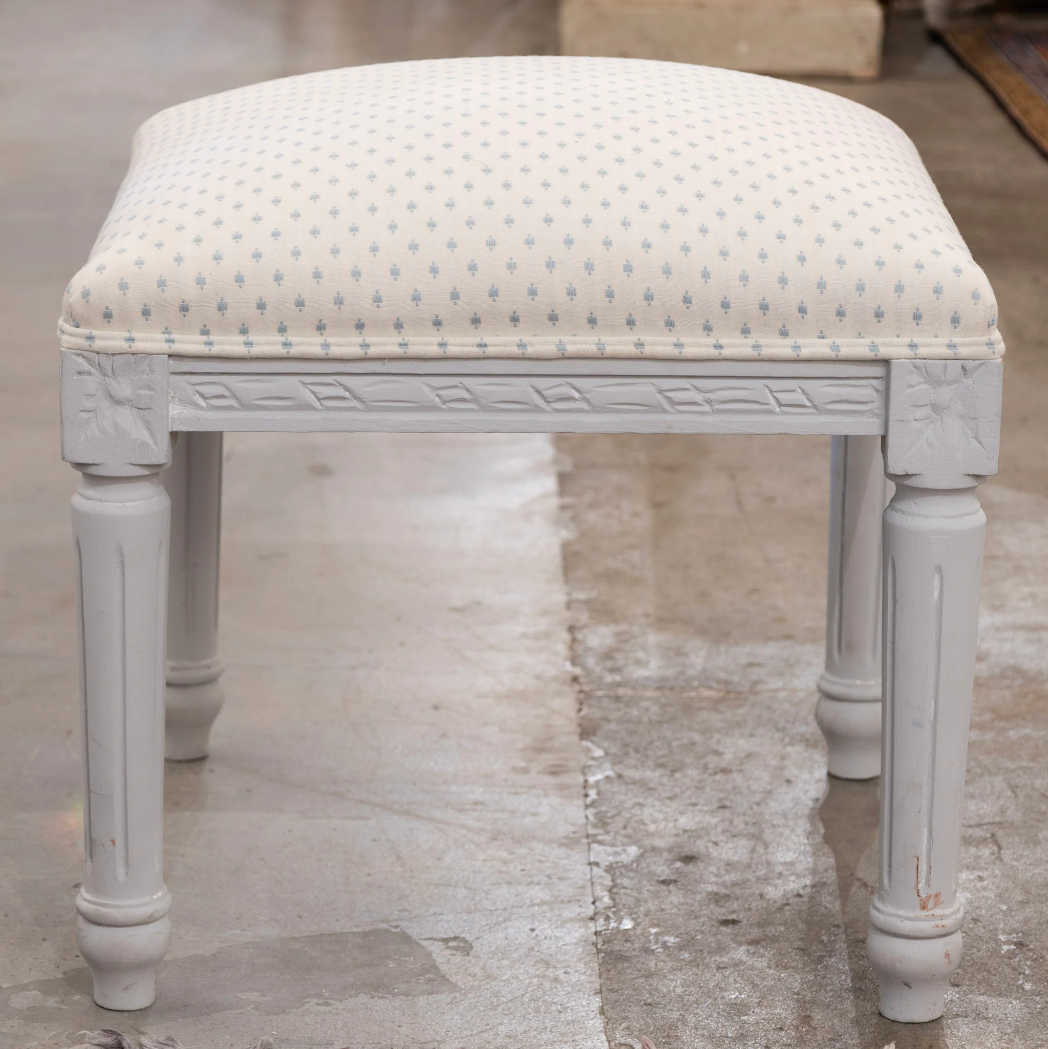 Louis XVI Painted Stool – Blue Dot Upholstery - Image 2