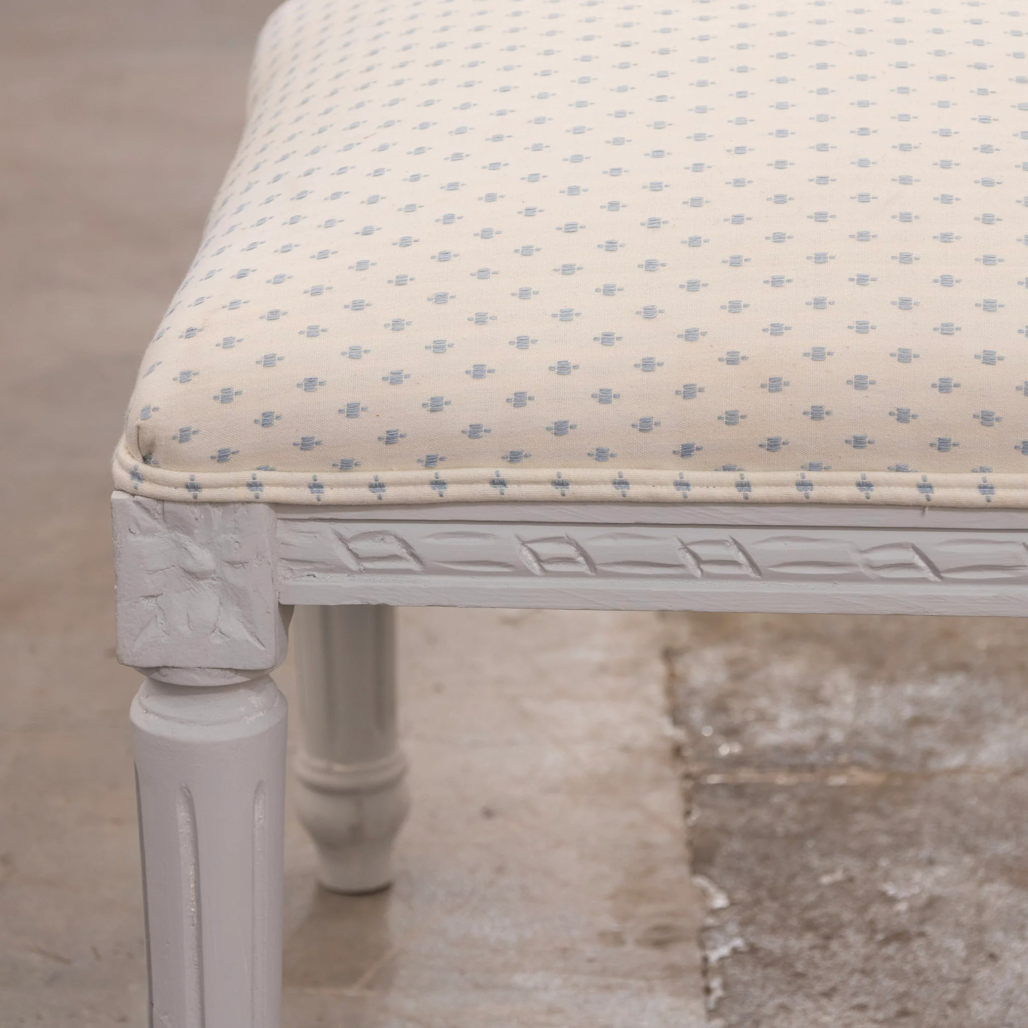 Louis XVI Painted Stool – Blue Dot Upholstery - Image 3