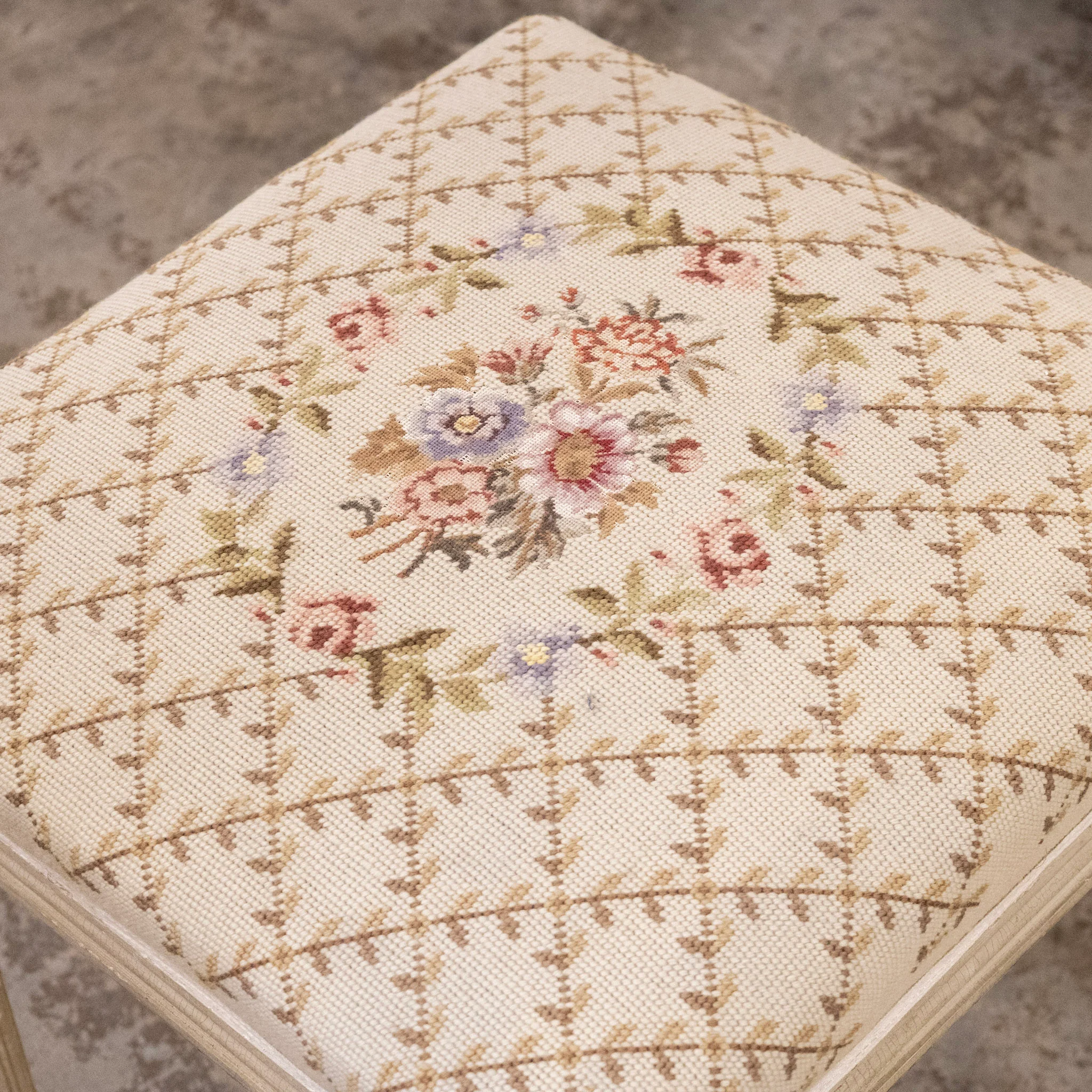 Louis XVI Painted Stool with Floral Needlepoint Seat - Image 2