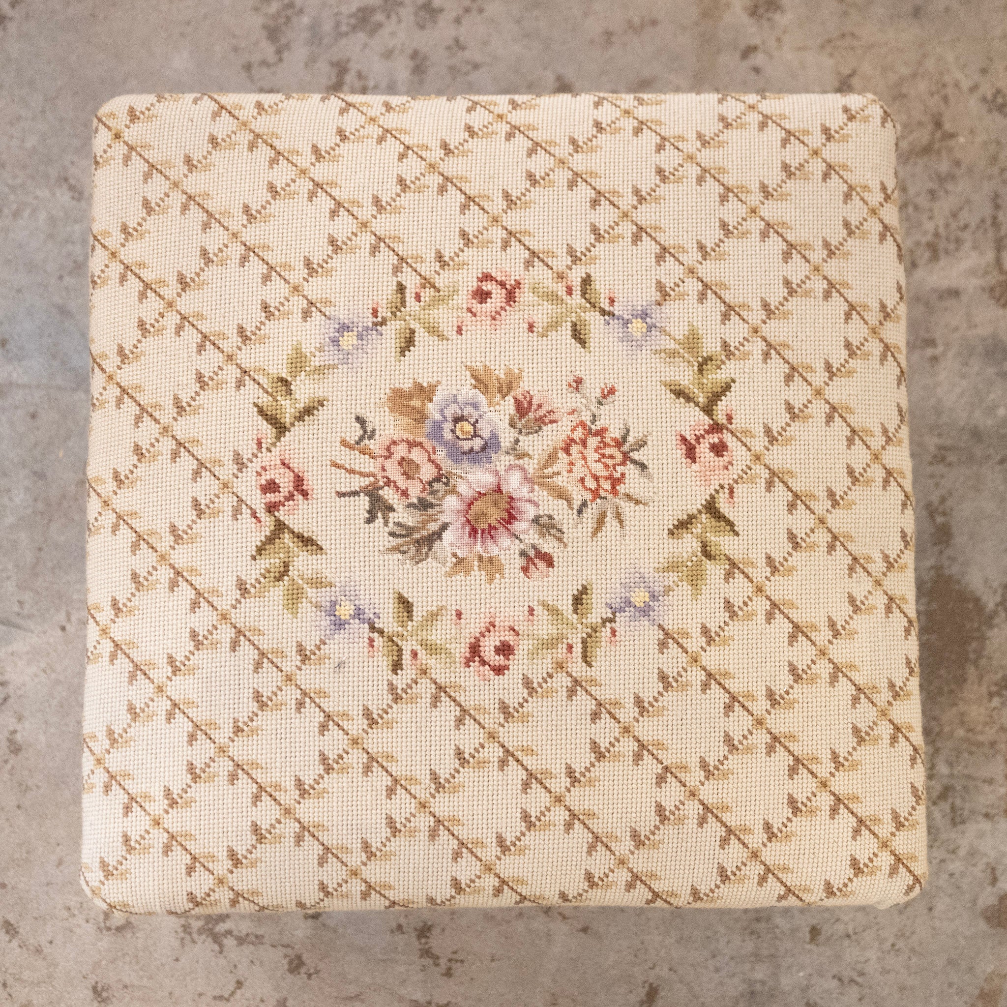 Louis XVI Painted Stool with Floral Needlepoint Seat - Image 3
