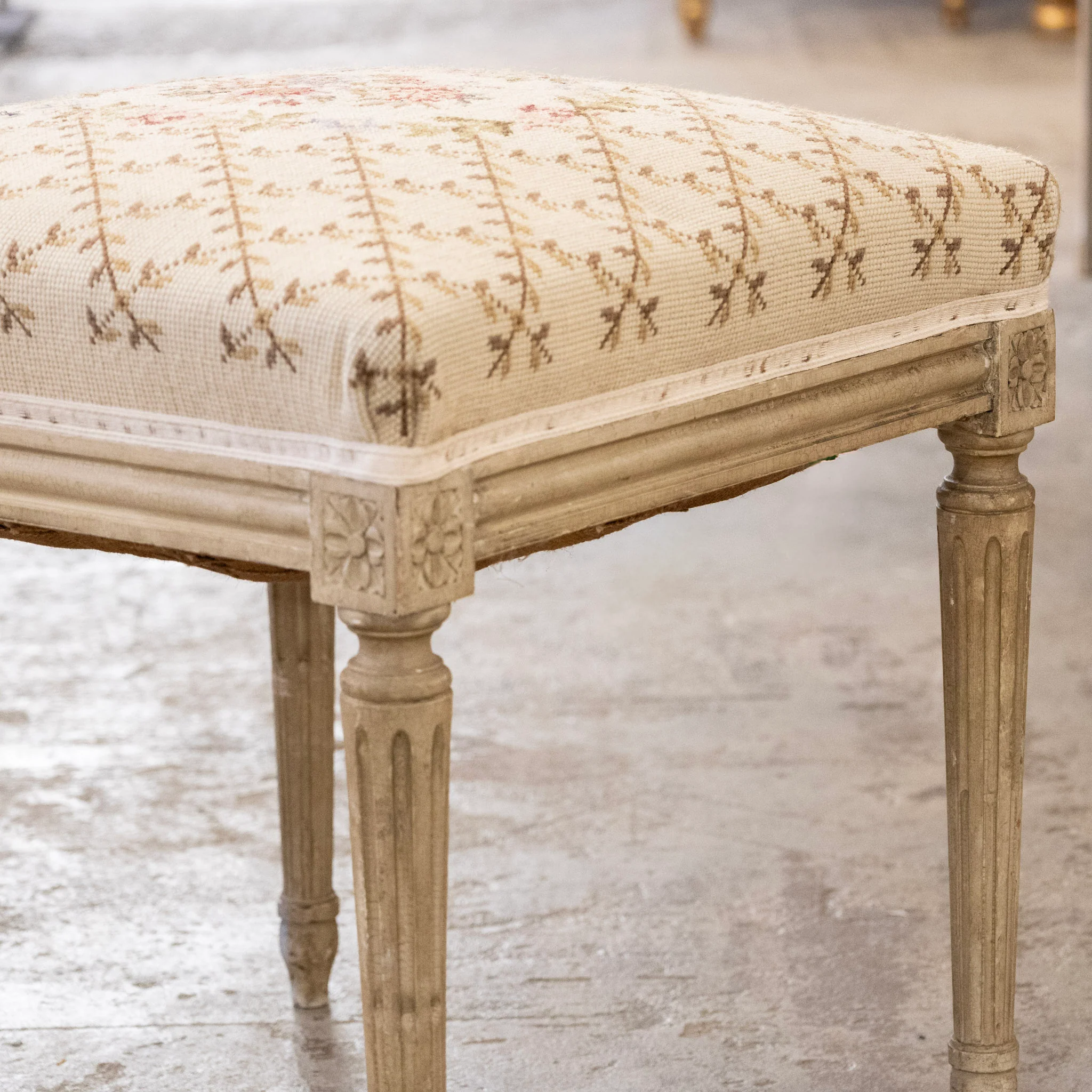 Louis XVI Painted Stool with Floral Needlepoint Seat - Image 5