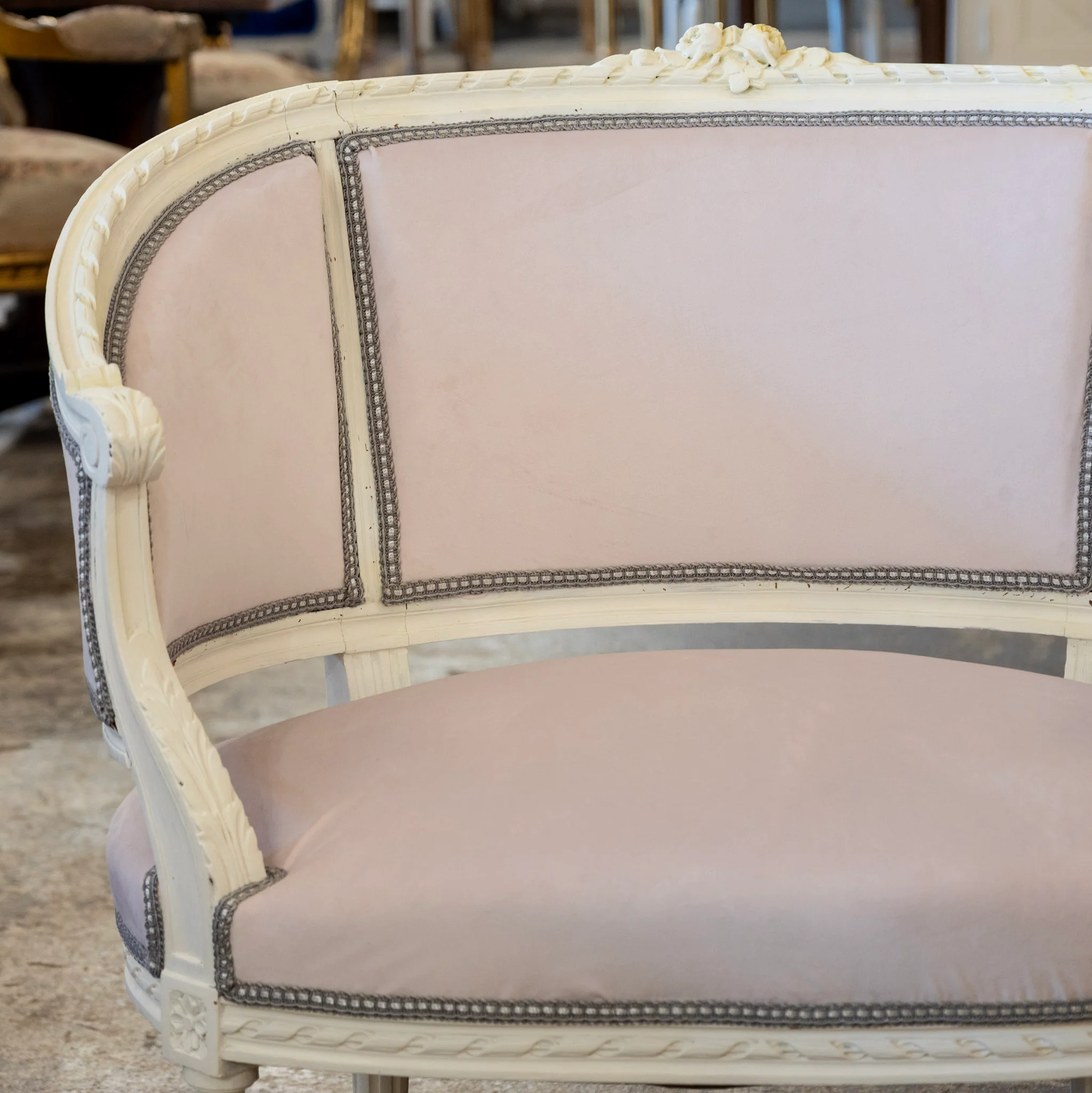 Louis XVI Petite Chair – White Frame & Baby Pink Velvet Upholstery - Image 3