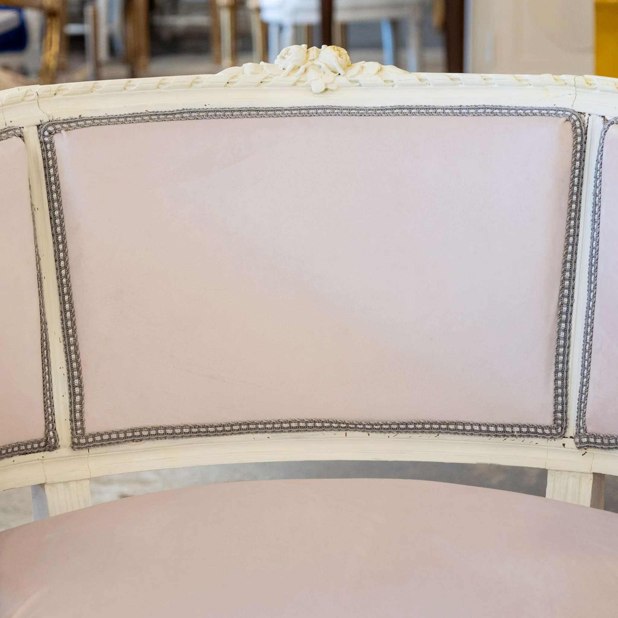 Louis XVI Petite Chair – White Frame & Baby Pink Velvet Upholstery - Image 4