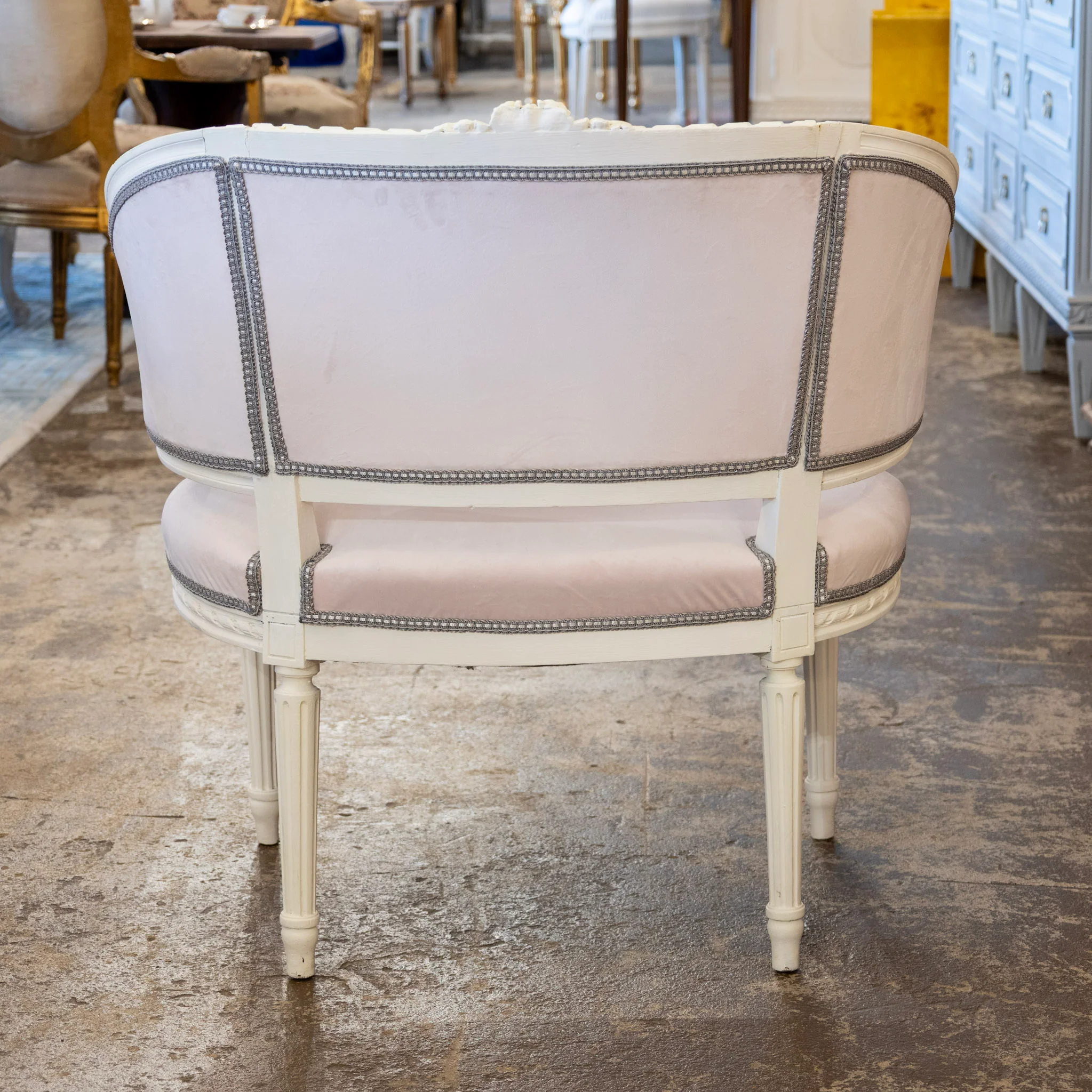 Louis XVI Petite Chair – White Frame & Baby Pink Velvet Upholstery - Image 6