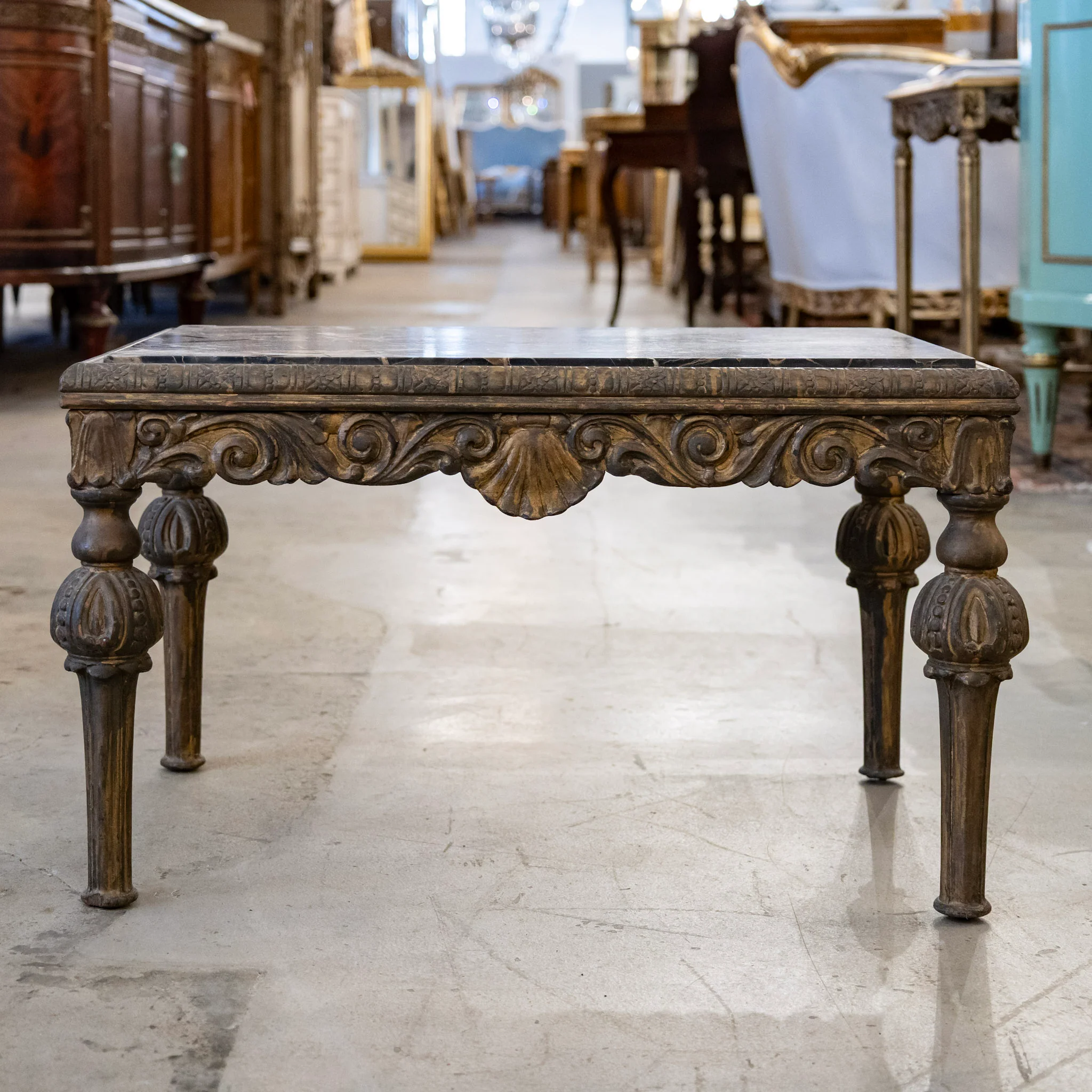 Louis XVI Petite Coffee Table – Dark Brass Frame & Black Marble Top - Image 2