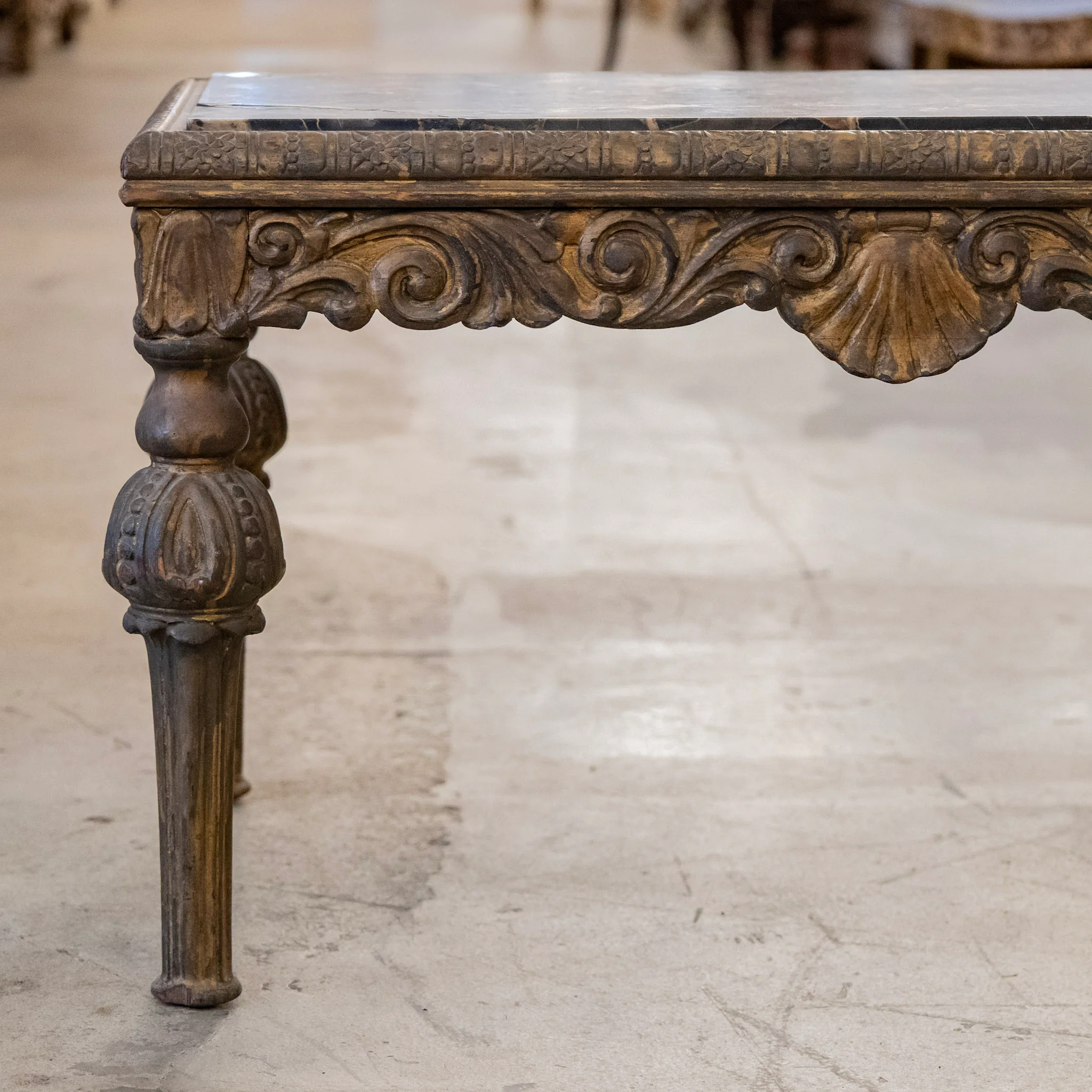 Louis XVI Petite Coffee Table – Dark Brass Frame & Black Marble Top - Image 3