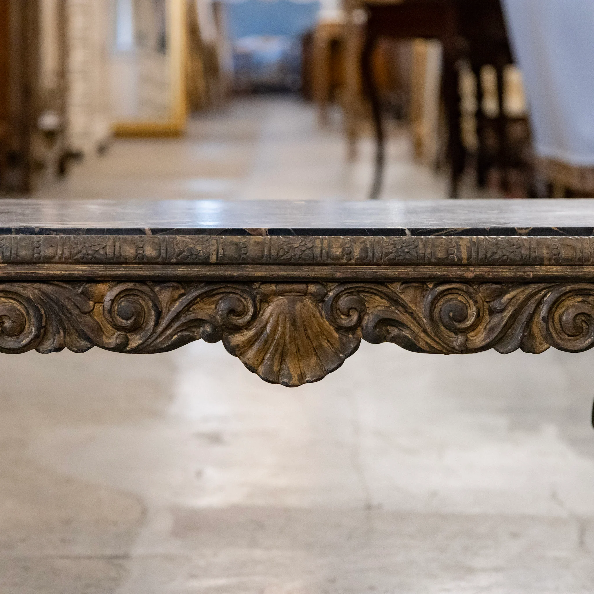 Louis XVI Petite Coffee Table – Dark Brass Frame & Black Marble Top - Image 4