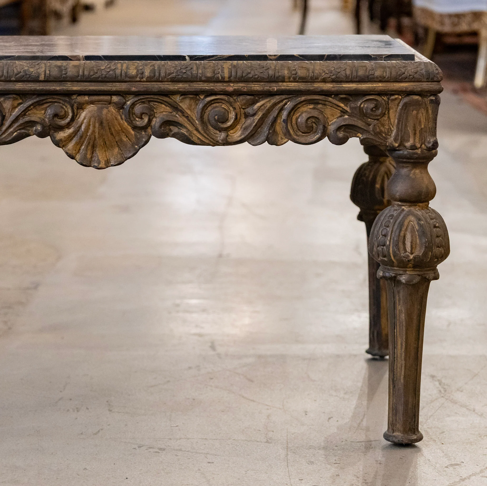 Louis XVI Petite Coffee Table – Dark Brass Frame & Black Marble Top - Image 5