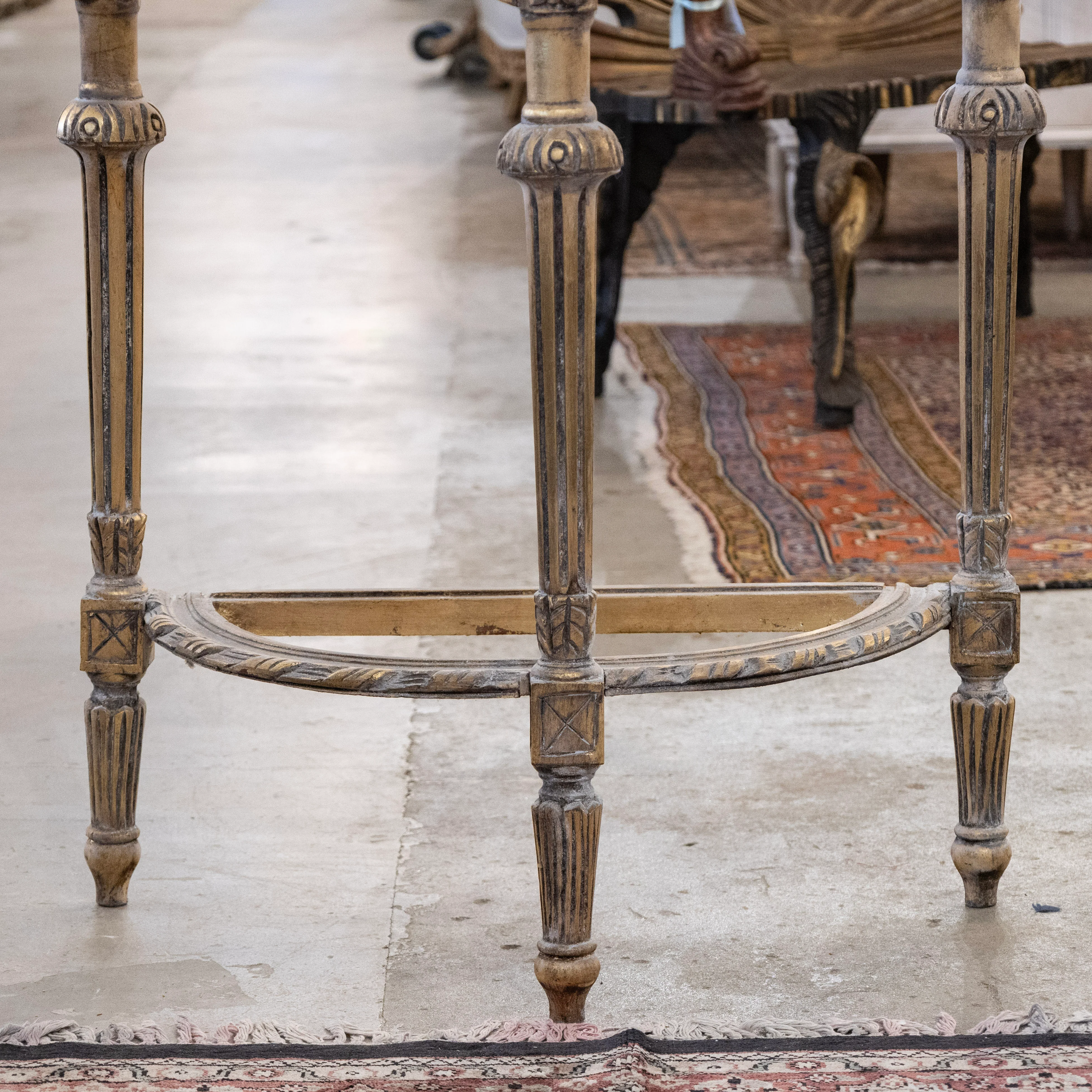 Louis XVI Petite Demilune Console – Gilded Ornate Carved Trim with White Marble Top - Image 7