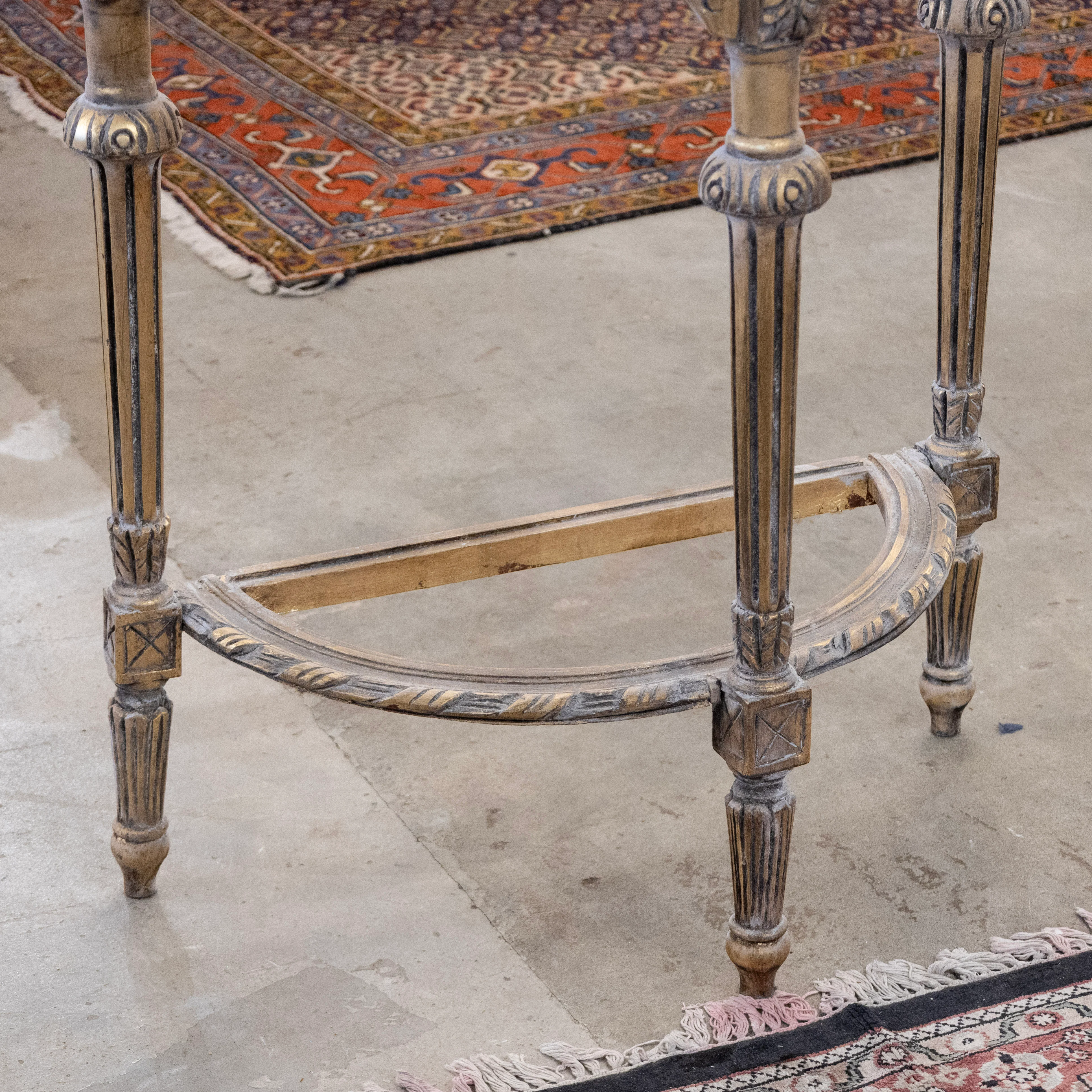 Louis XVI Petite Demilune Console – Gilded Ornate Carved Trim with White Marble Top - Image 8