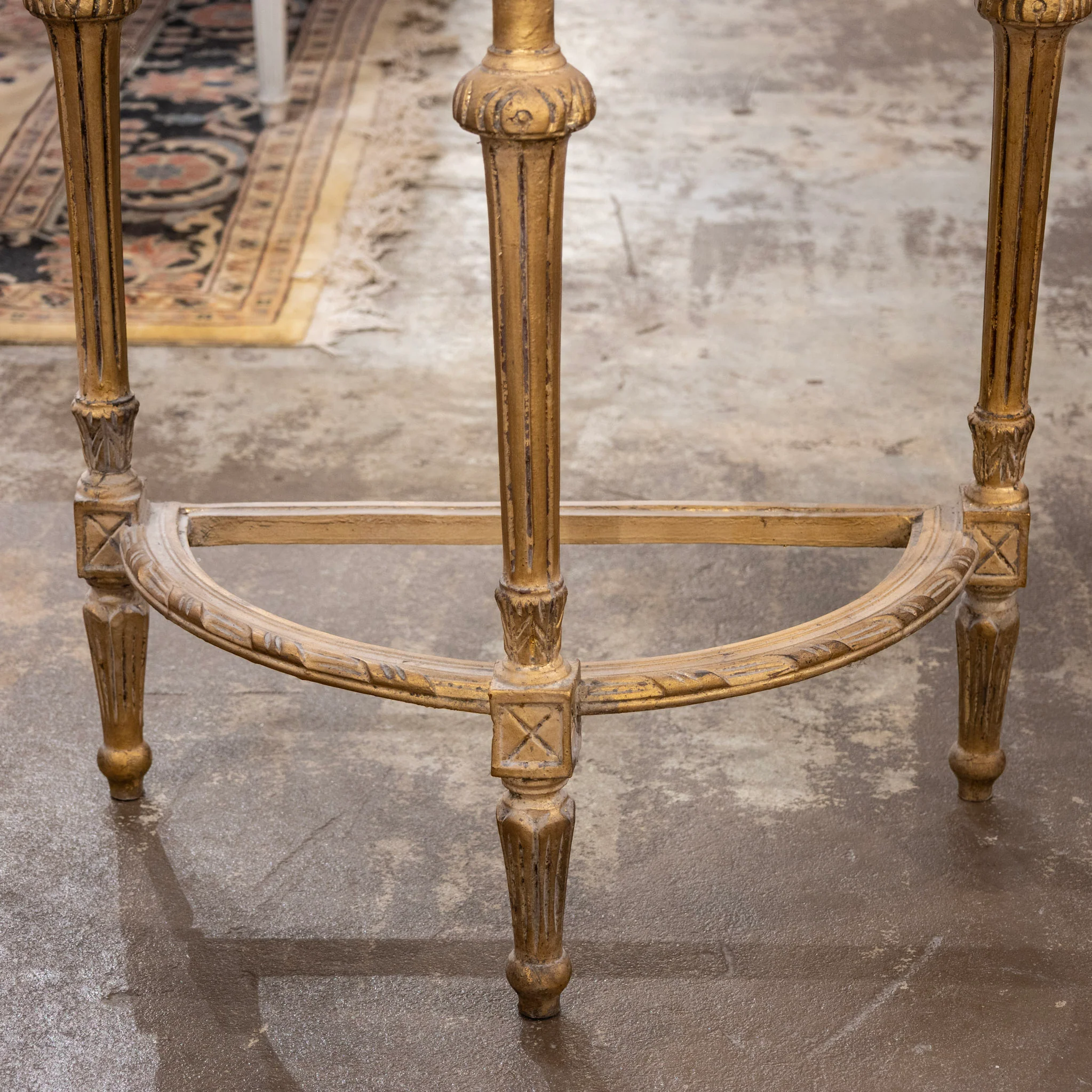 Louis XVI-Style Petite Gilded Demilune Console – Carved Detailing & White Marble Top - Image 5