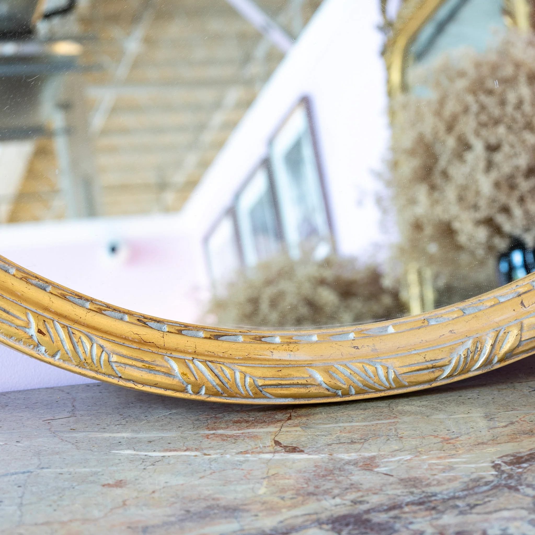 Louis XVI Round Gilded Mirror – Bow Carvings - Image 3