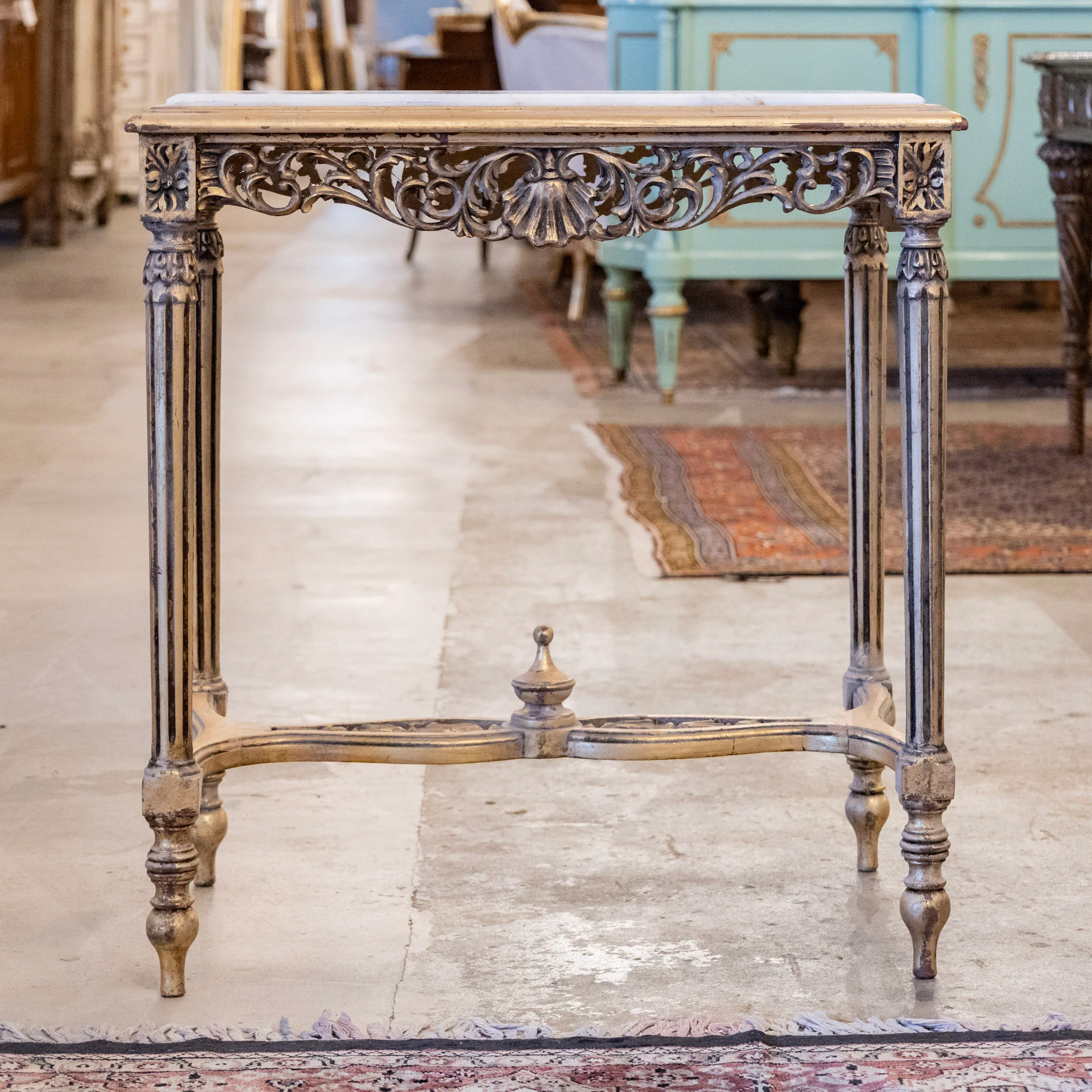 Louis XVI Side Table –  Carved Gilded Frame & White Marble Top