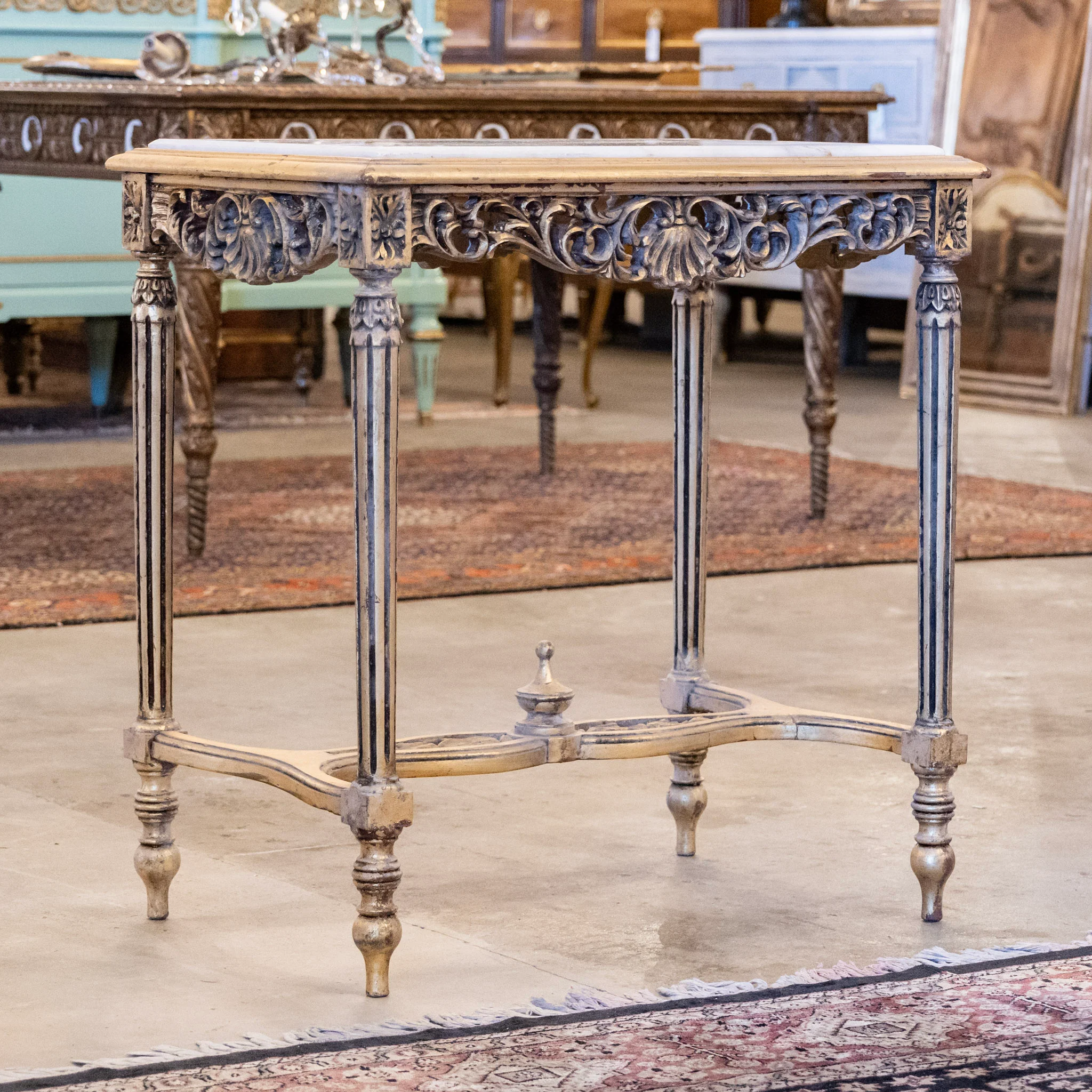 Louis XVI Side Table –  Carved Gilded Frame & White Marble Top - Image 2