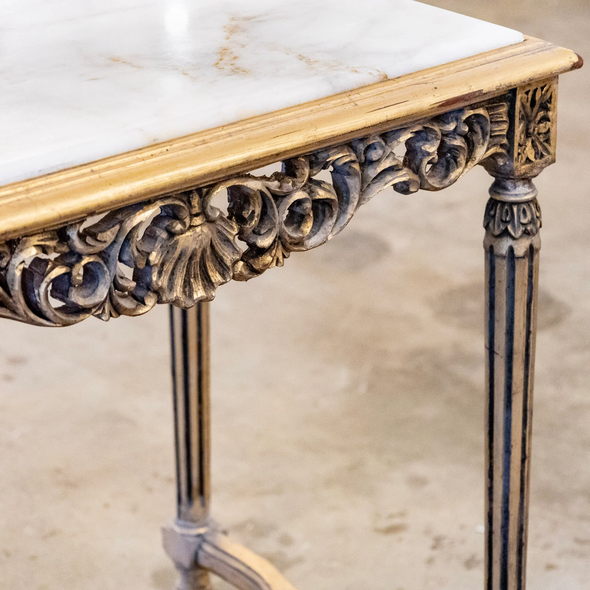 Louis XVI Side Table –  Carved Gilded Frame & White Marble Top - Image 7