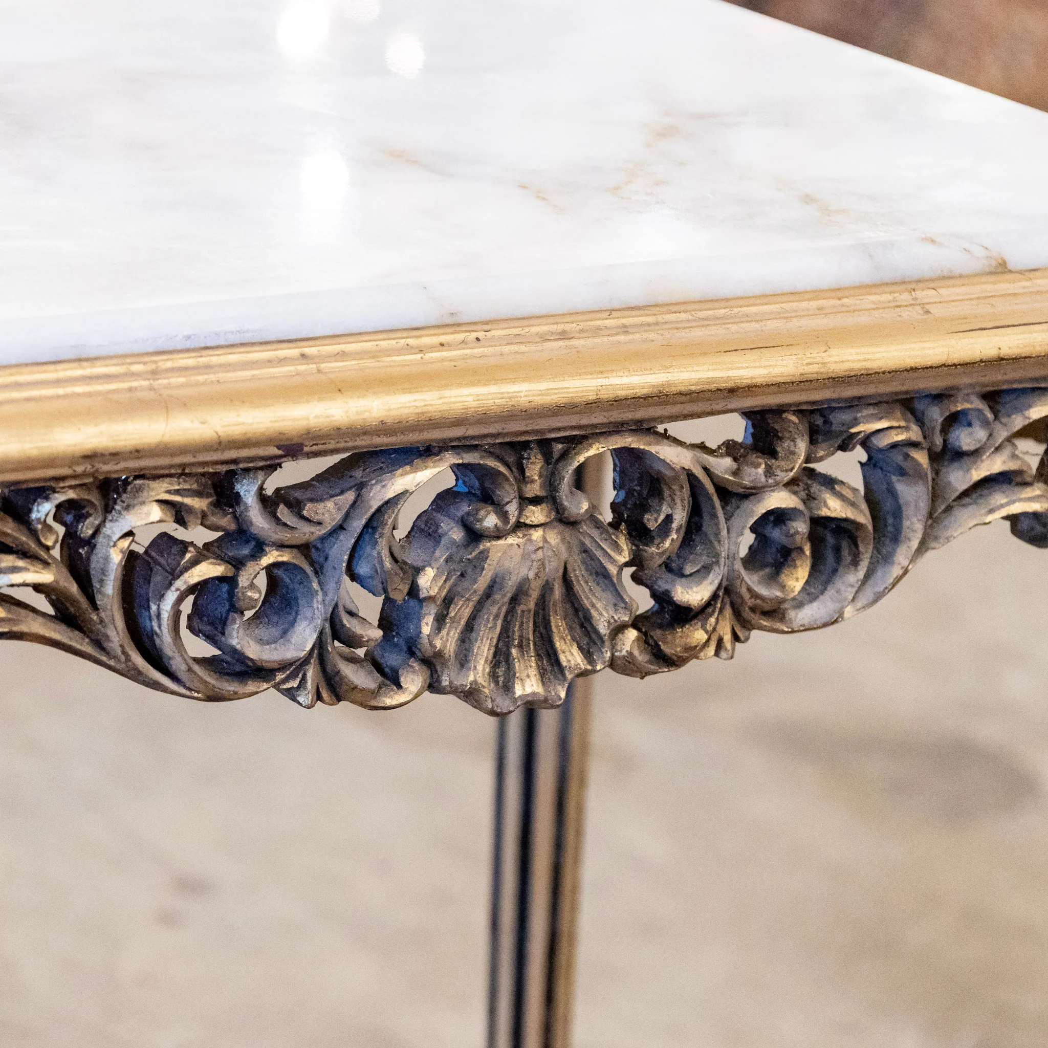 Louis XVI Side Table –  Carved Gilded Frame & White Marble Top - Image 8
