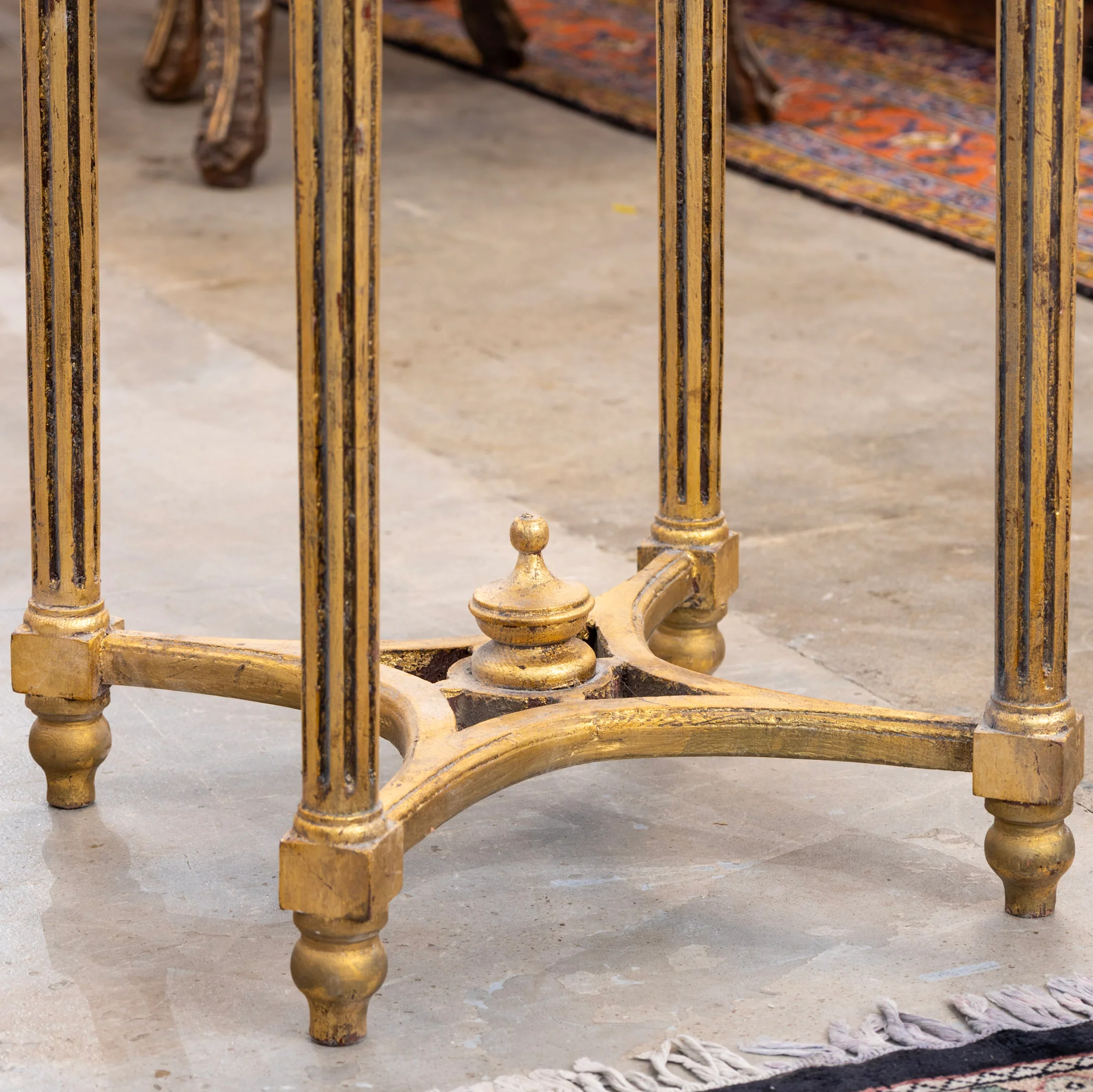 Louis XVI Side Table – Carved Trim & Dark Marble Top - Image 5