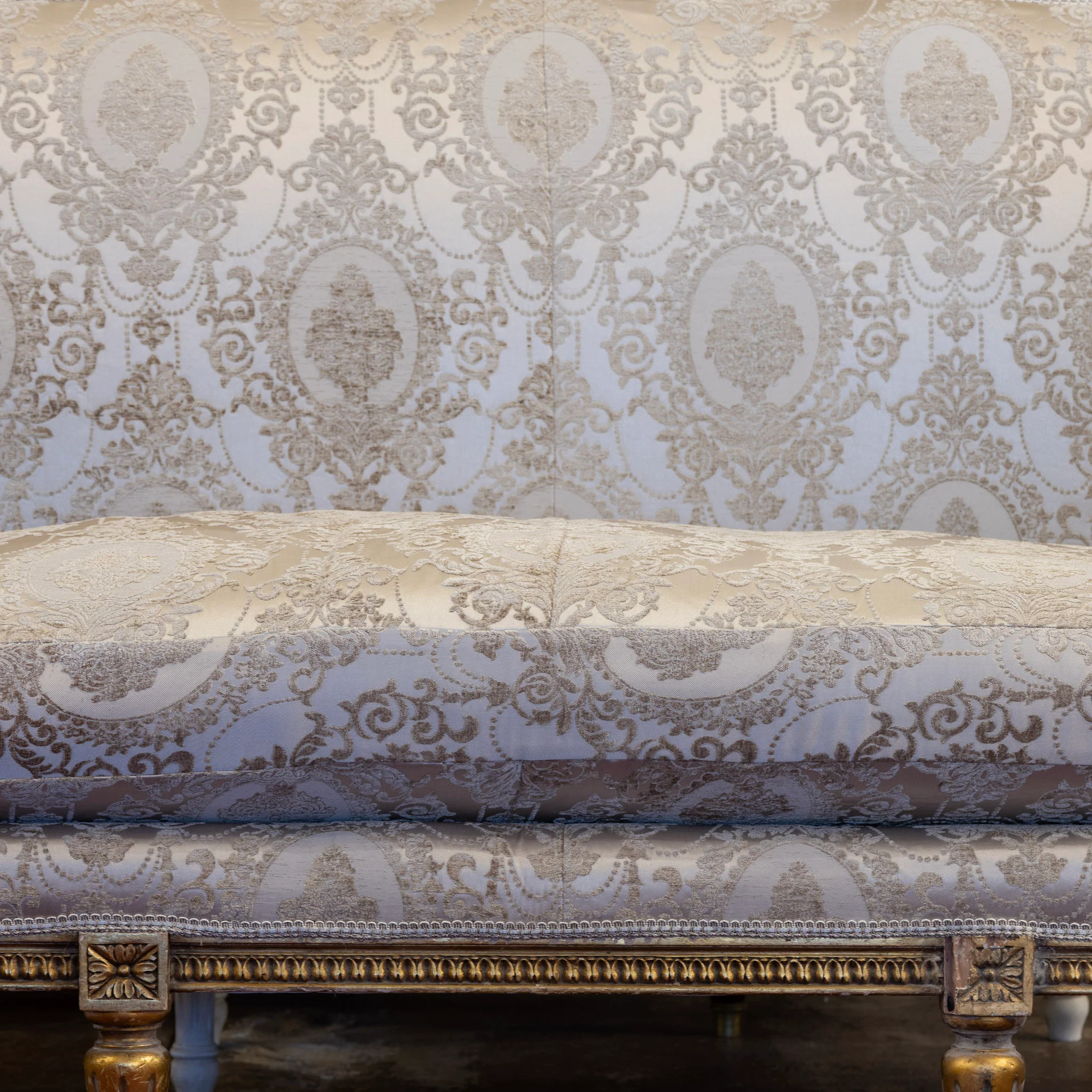 Louis XVI Sofa – Gilded with Damask Upholstery - Image 3